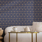 Removable Wallpaper Peel and Stick Wallpaper Wall Paper Wall Mural - Art Deco Blue and Non - Metalic Yellow Gold Color - B495 - WallTrend