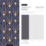 Removable Wallpaper Peel and Stick Wallpaper Wall Paper Wall Mural - Art Deco Blue and Non - Metalic Yellow Gold Color - B495 - WallTrend