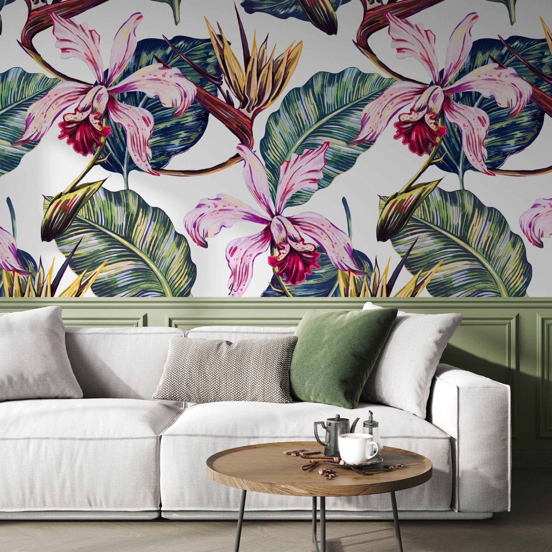 Removable Wallpaper Peel and Stick Wallpaper Wall Paper Wall Mural - Banana Leaf Wallpaper Orchid Wallpaper - A584 - WallTrend