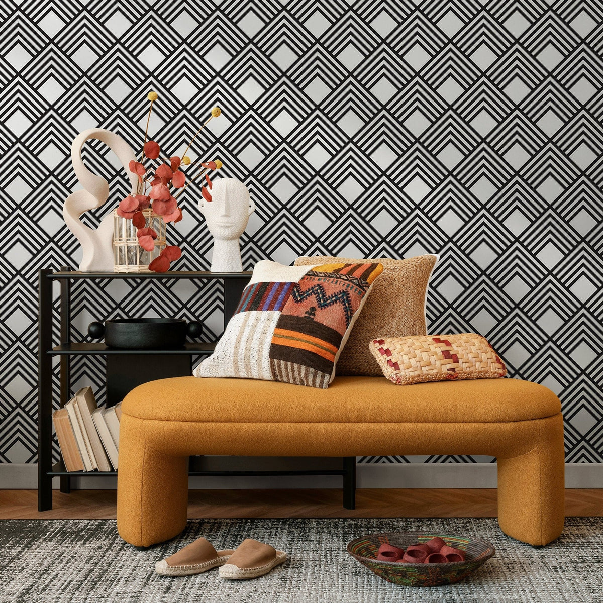 Removable Wallpaper Peel and Stick Wallpaper Wall Paper Wall Mural - Black and White Minimal Wallpaper - B084 - WallTrend