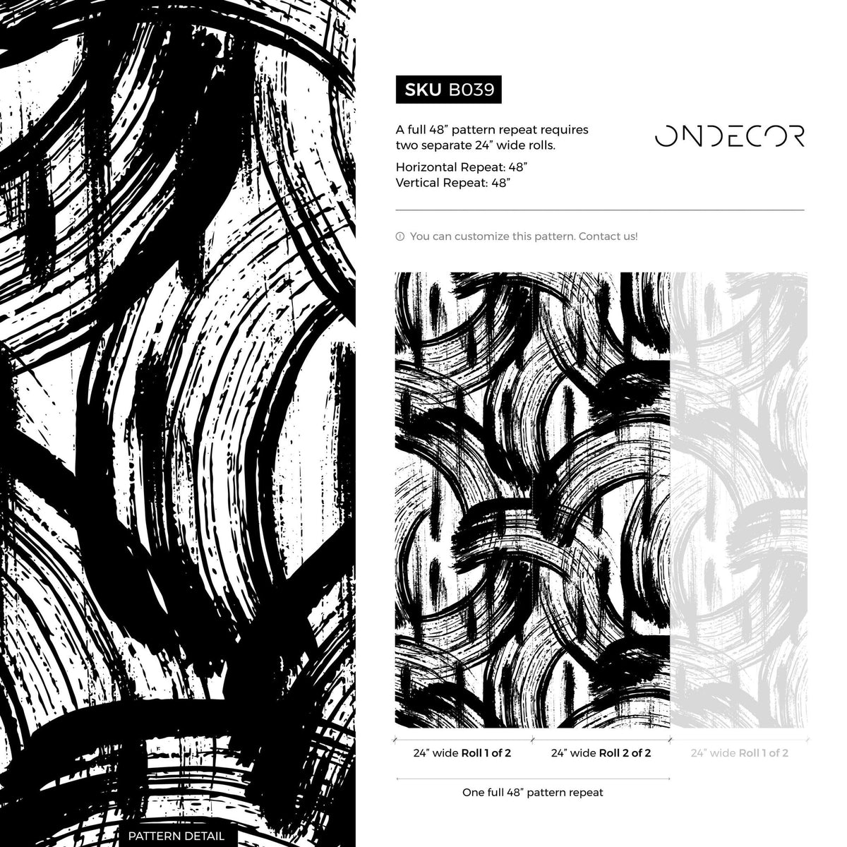 Removable Wallpaper Peel and Stick Wallpaper Wall Paper Wall Mural - Black and White Paintbrush Wallpaper - B039 - WallTrend