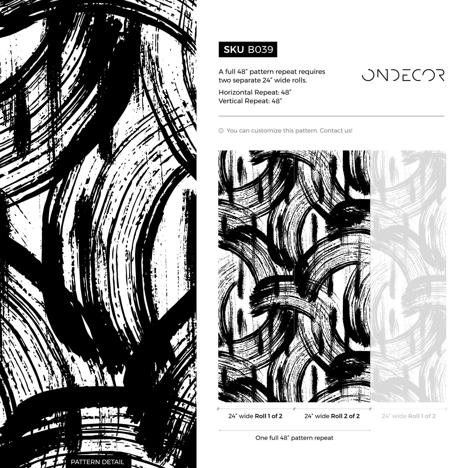 Removable Wallpaper Peel and Stick Wallpaper Wall Paper Wall Mural - Black and White Paintbrush Wallpaper - B039 - WallTrend