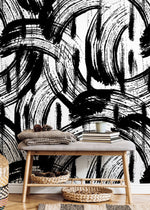 Removable Wallpaper Peel and Stick Wallpaper Wall Paper Wall Mural - Black and White Paintbrush Wallpaper - B039 - WallTrend