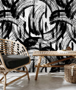 Removable Wallpaper Peel and Stick Wallpaper Wall Paper Wall Mural - Black and White Paintbrush Wallpaper - B039 - WallTrend