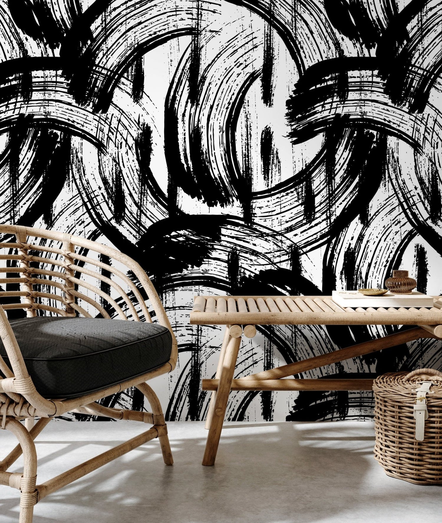 Removable Wallpaper Peel and Stick Wallpaper Wall Paper Wall Mural - Black and White Paintbrush Wallpaper - B039 - WallTrend