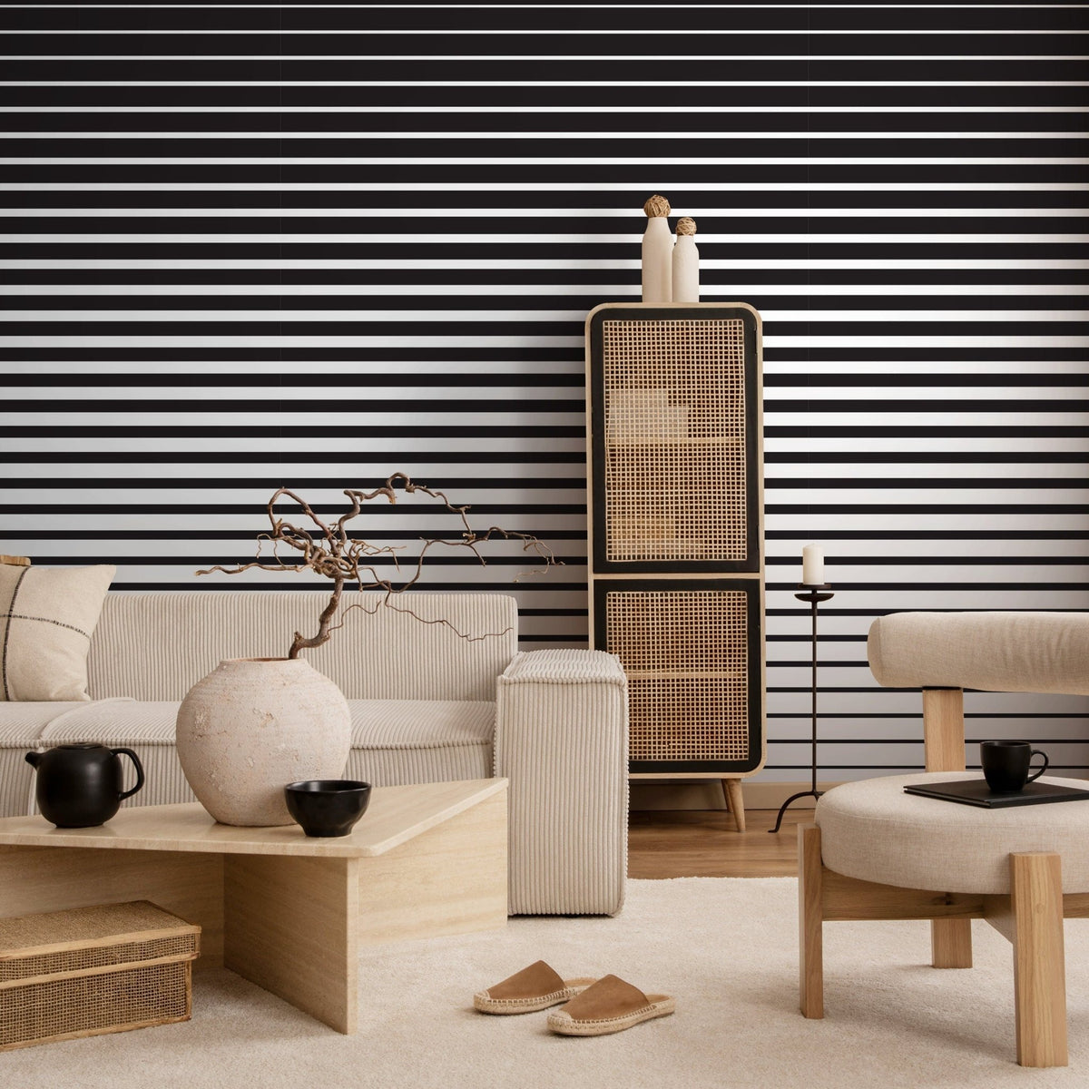 Removable Wallpaper Peel and Stick Wallpaper Wall Paper Wall Mural - Black and White Stripes - B112 - WallTrend