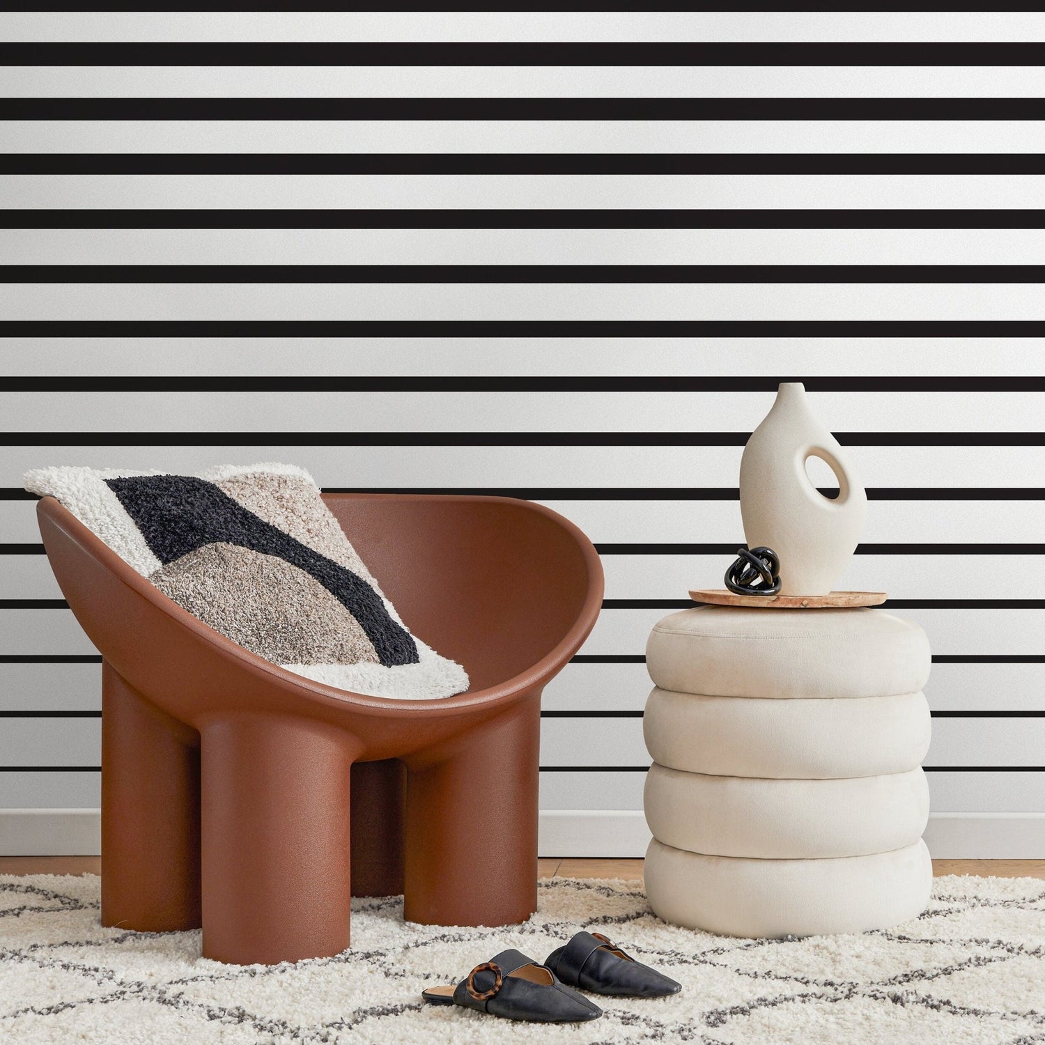 Removable Wallpaper Peel and Stick Wallpaper Wall Paper Wall Mural - Black and White Stripes - B112 - WallTrend