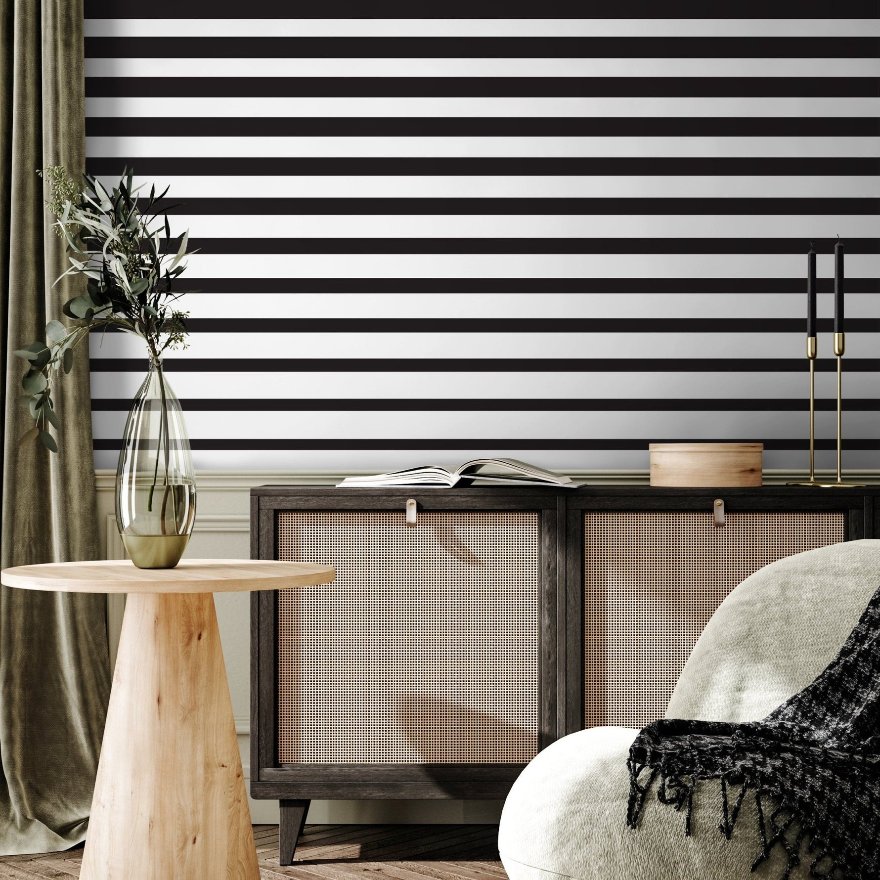 Removable Wallpaper Peel and Stick Wallpaper Wall Paper Wall Mural - Black and White Stripes - B112 - WallTrend