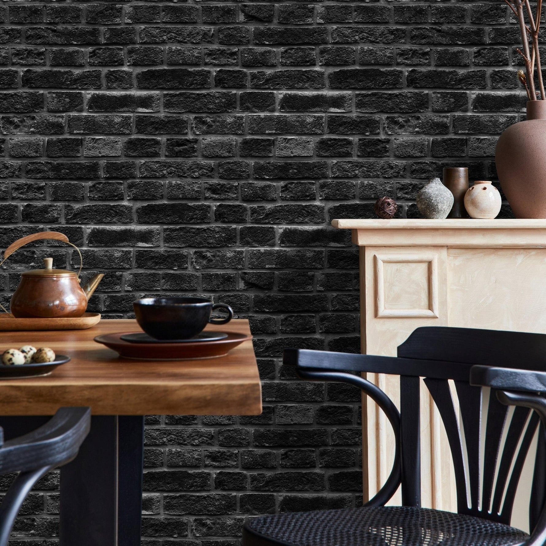 Removable Wallpaper Peel and Stick Wallpaper Wall Paper Wall Mural - Black Brick Wallpaper - A532 - WallTrend