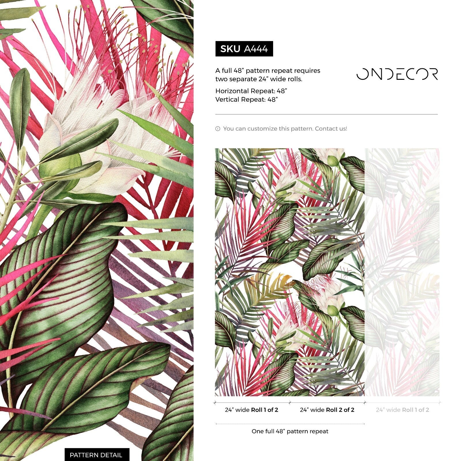 Removable Wallpaper Peel and Stick Wallpaper Wall Paper Wall Mural - Colorful Tropical Leaves Wallpaper - A444 - WallTrend