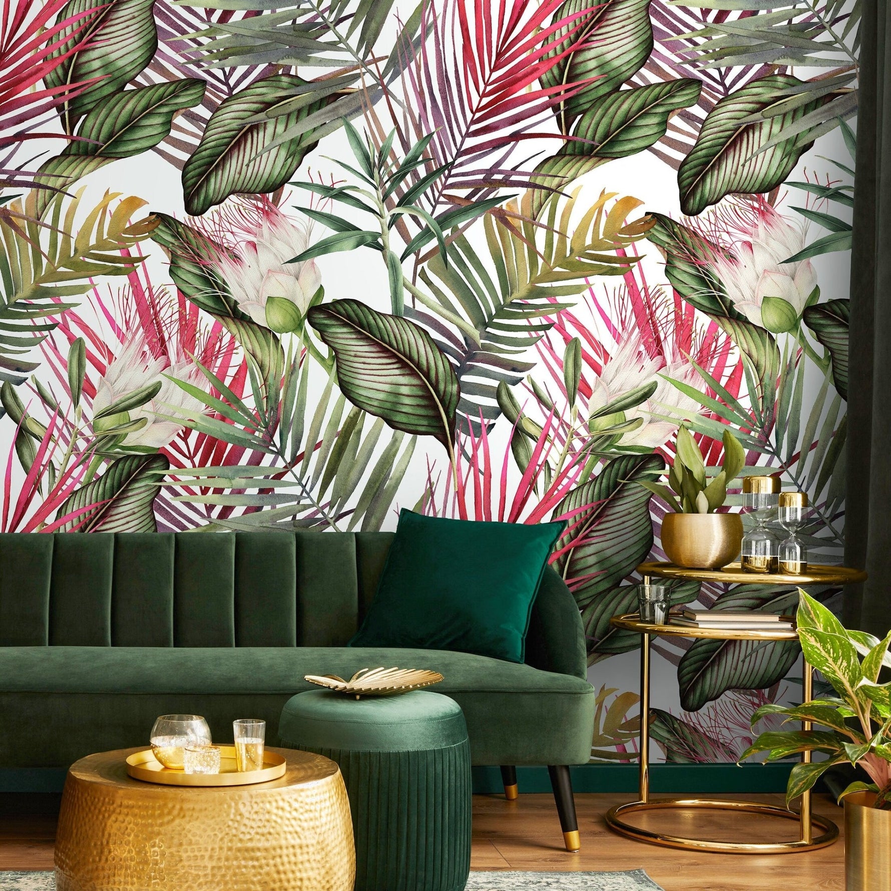Removable Wallpaper Peel and Stick Wallpaper Wall Paper Wall Mural - Colorful Tropical Leaves Wallpaper - A444 - WallTrend