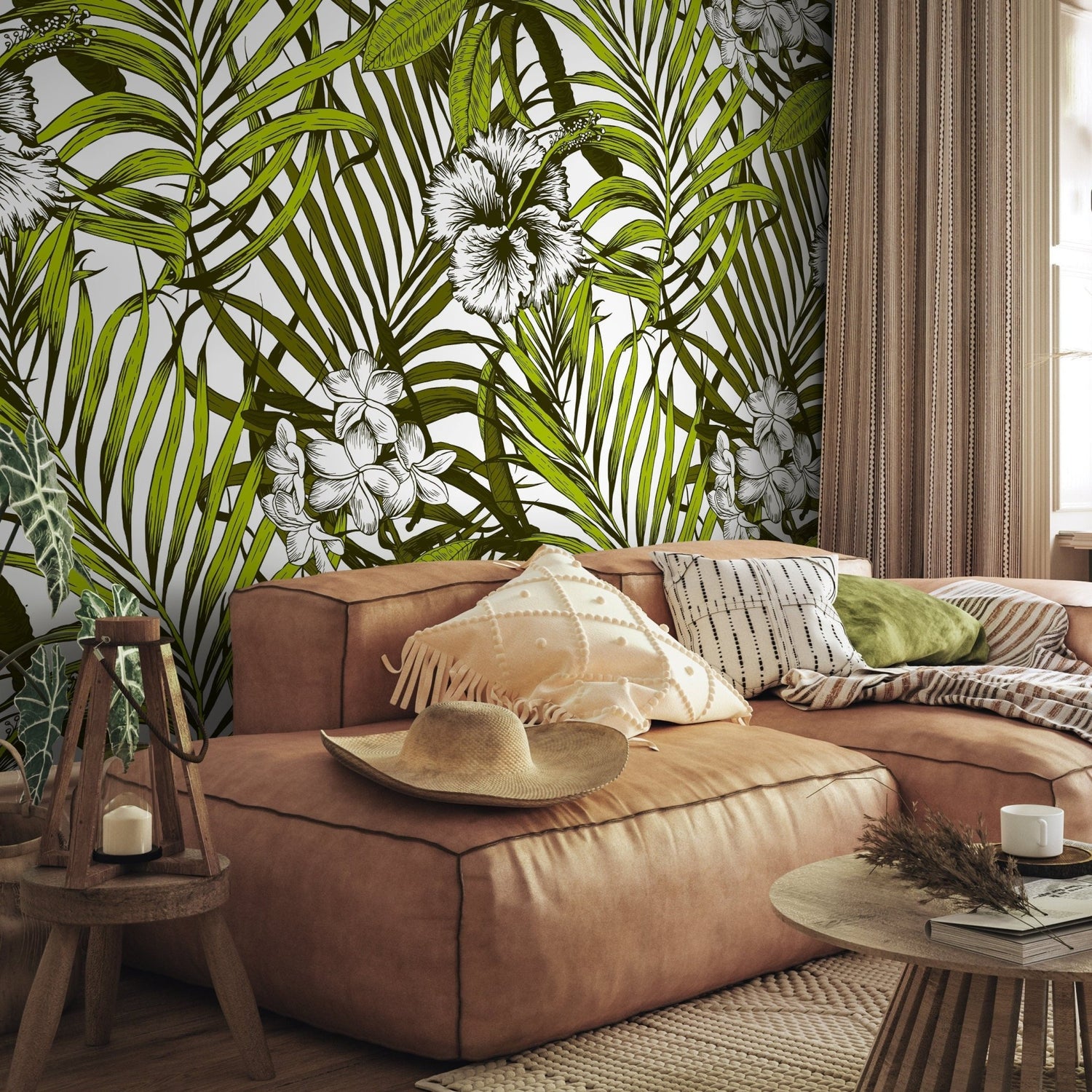 Removable Wallpaper Peel and Stick Wallpaper Wall Paper Wall Mural - Colorful Tropical Leaves Wallpaper - B420 - WallTrend