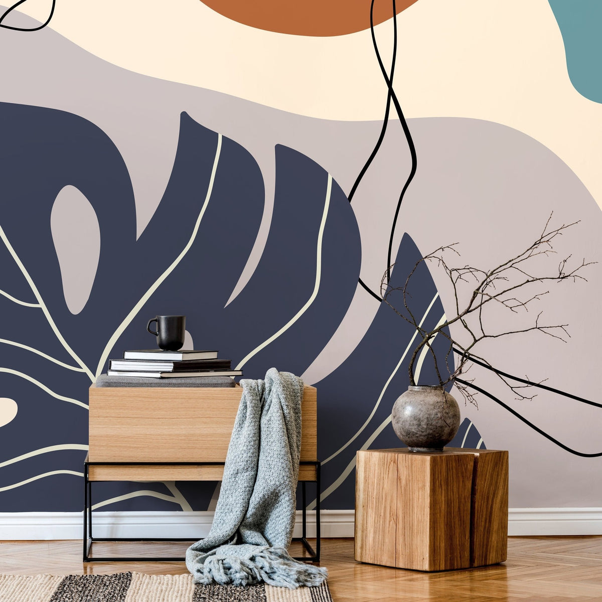 Removable Wallpaper Peel and Stick Wallpaper Wall Paper Wall Mural - Contemporary Non - Metallic Leaves Wallpaper - C058 - WallTrend