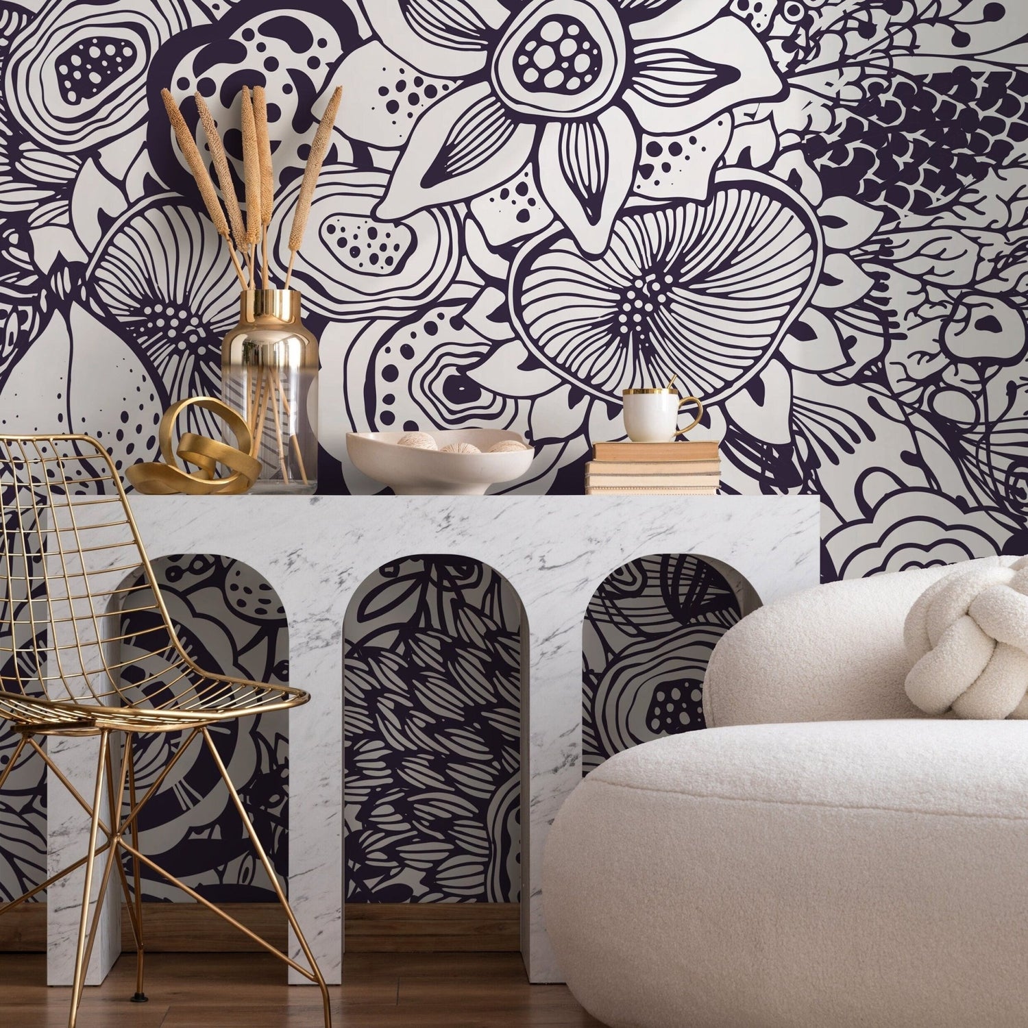 Removable Wallpaper Peel and Stick Wallpaper Wall Paper Wall Mural - Flower Wallpaper Blue Wallpaper - B421 - WallTrend