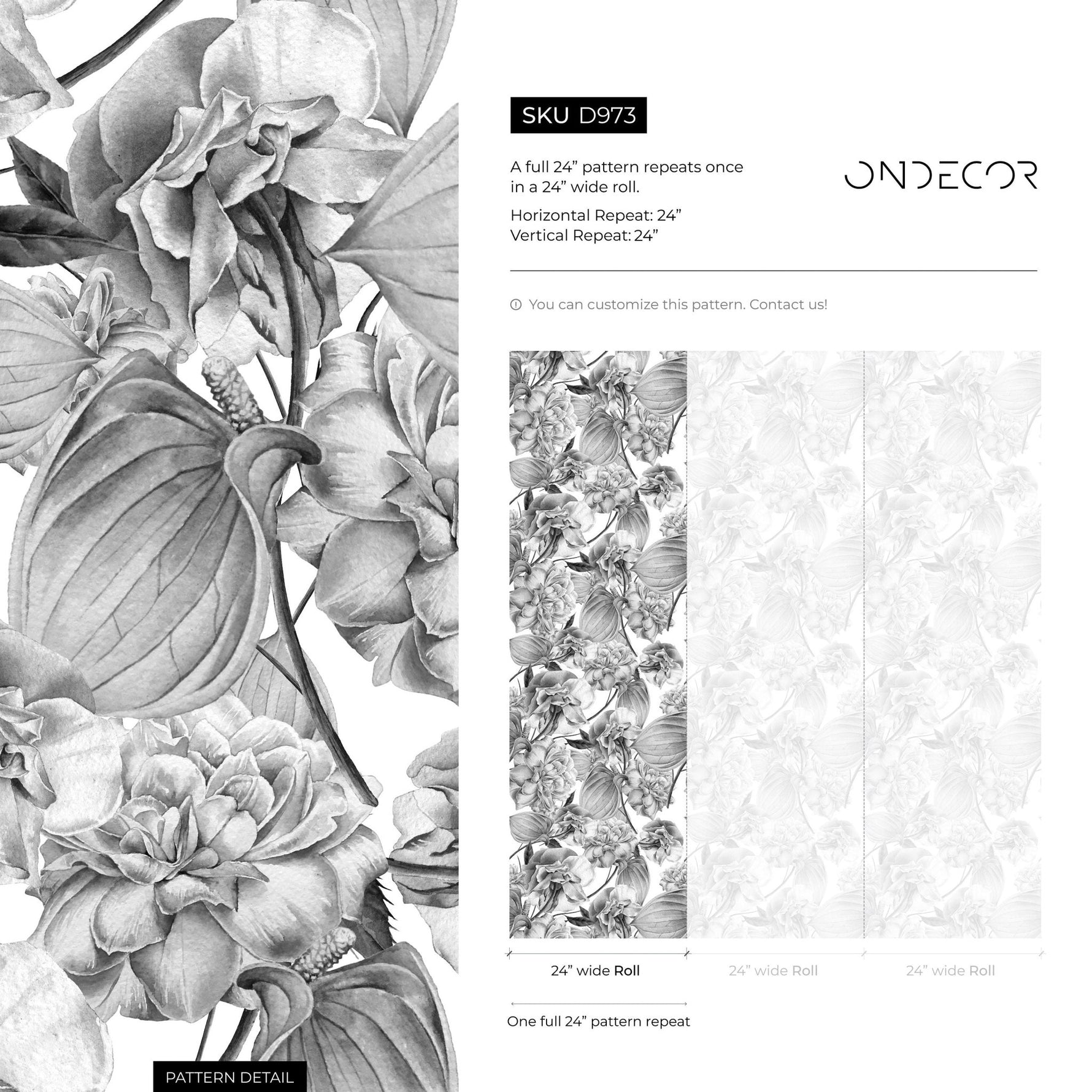 Removable Wallpaper Peel and Stick Wallpaper Wall Paper Wall Mural - Grayscale Tropical Wallpaper - D973 - WallTrend