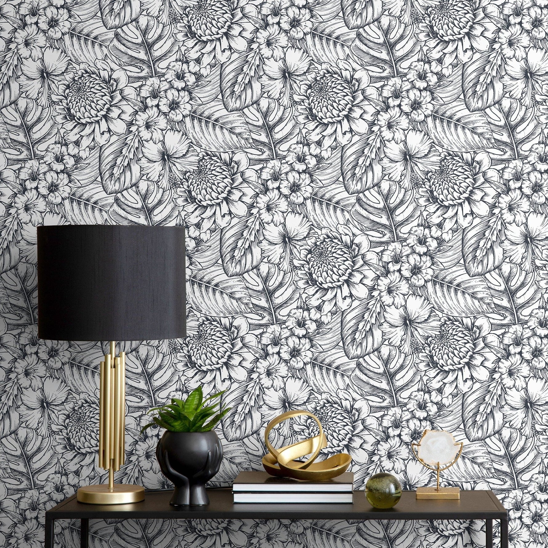 Removable Wallpaper Peel and Stick Wallpaper Wall Paper Wall Mural - Hand Draw Floral Wallpaper - A462 - WallTrend