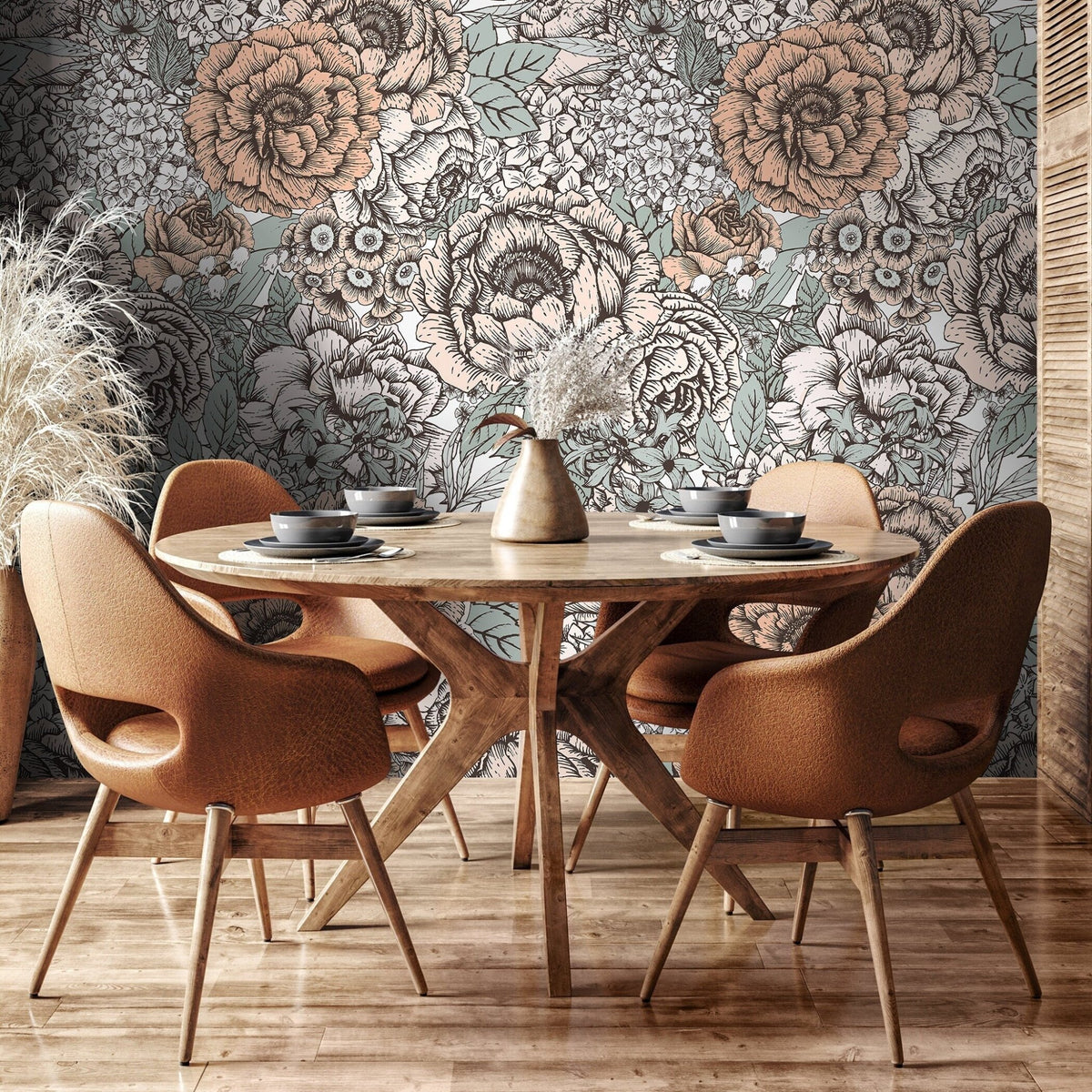 Removable Wallpaper Peel and Stick Wallpaper Wall Paper Wall Mural - Hand Draw Floral Wallpaper - A550 - WallTrend