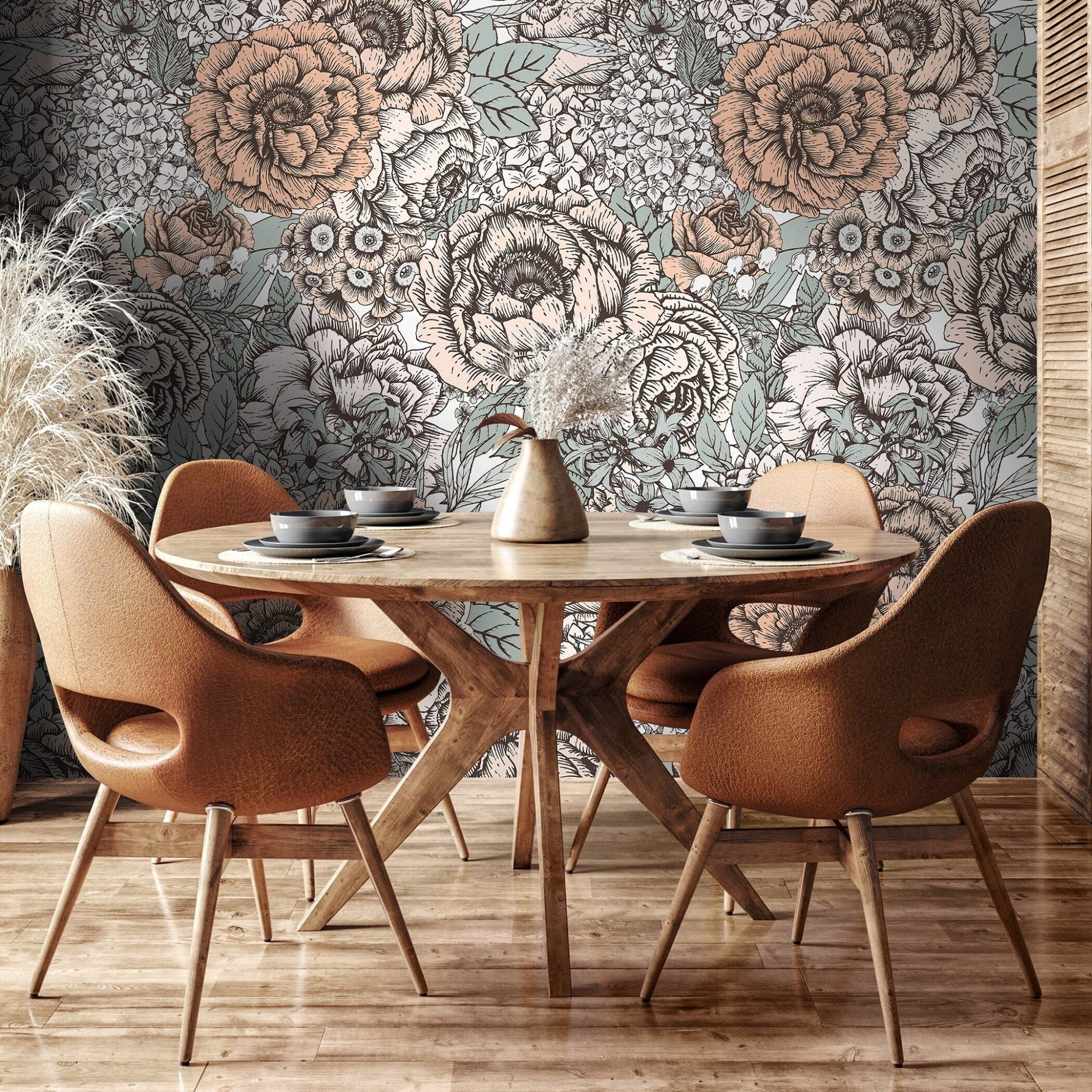 Removable Wallpaper Peel and Stick Wallpaper Wall Paper Wall Mural - Hand Draw Floral Wallpaper - A550 - WallTrend
