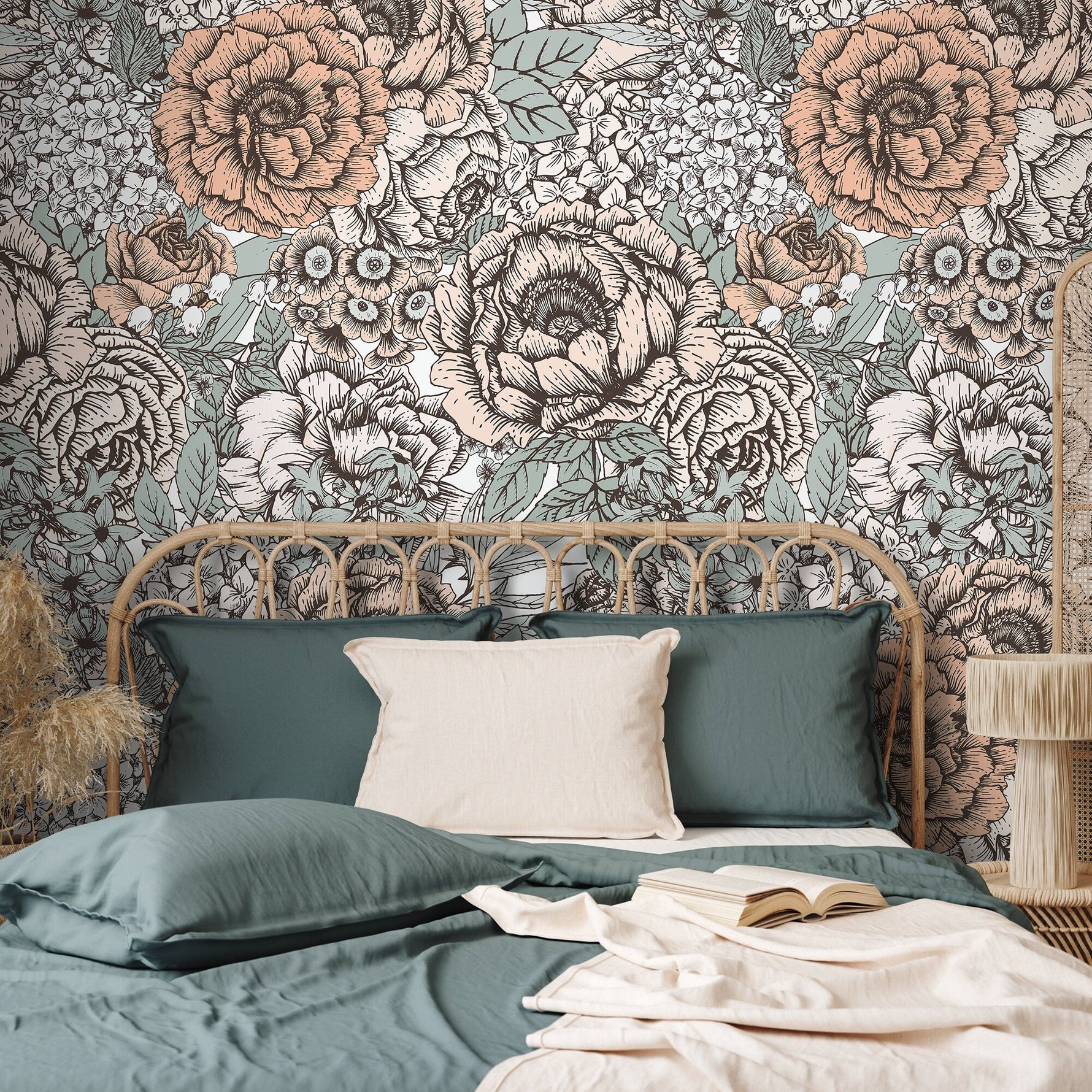 Removable Wallpaper Peel and Stick Wallpaper Wall Paper Wall Mural - Hand Draw Floral Wallpaper - A550 - WallTrend