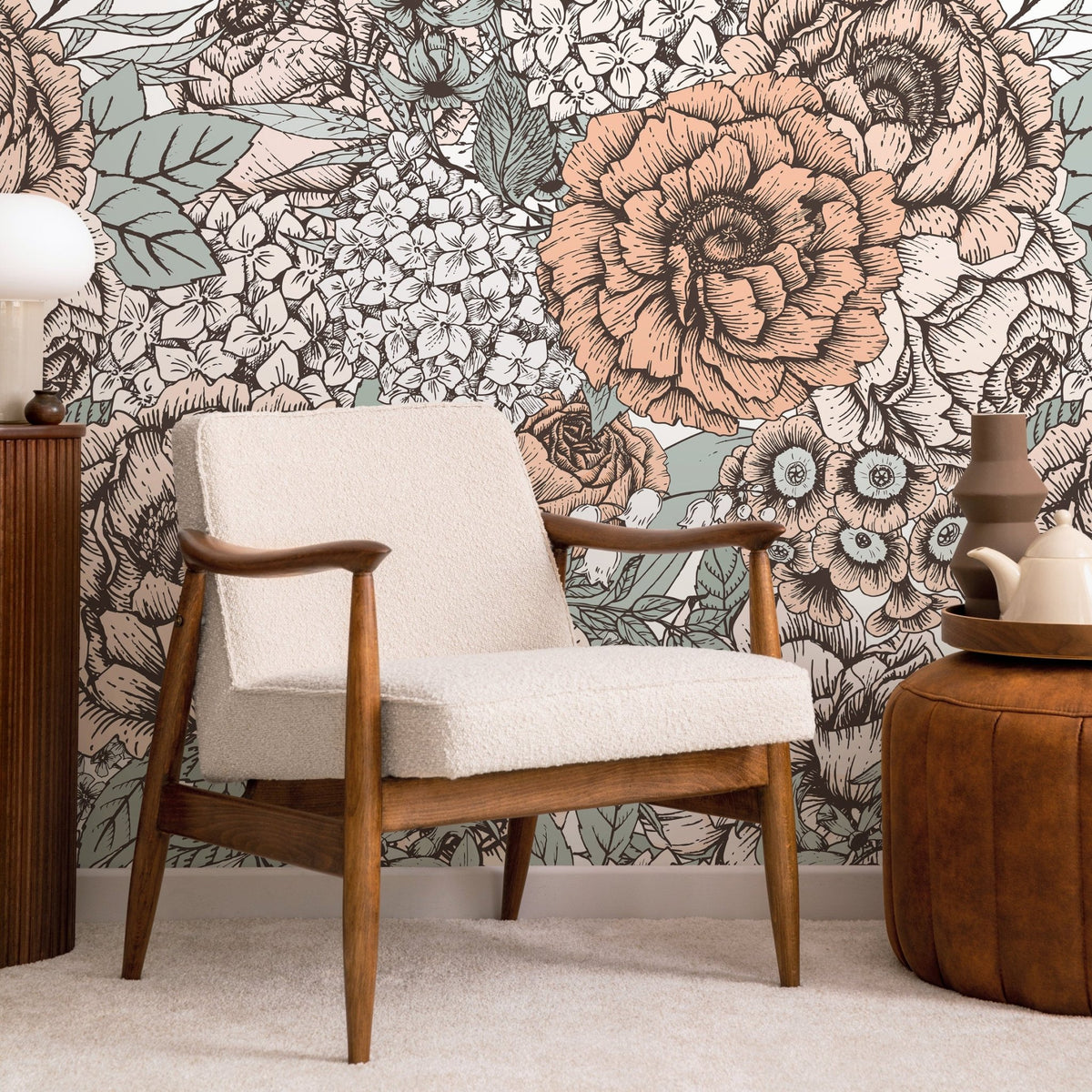 Removable Wallpaper Peel and Stick Wallpaper Wall Paper Wall Mural - Hand Draw Floral Wallpaper - A550 - WallTrend