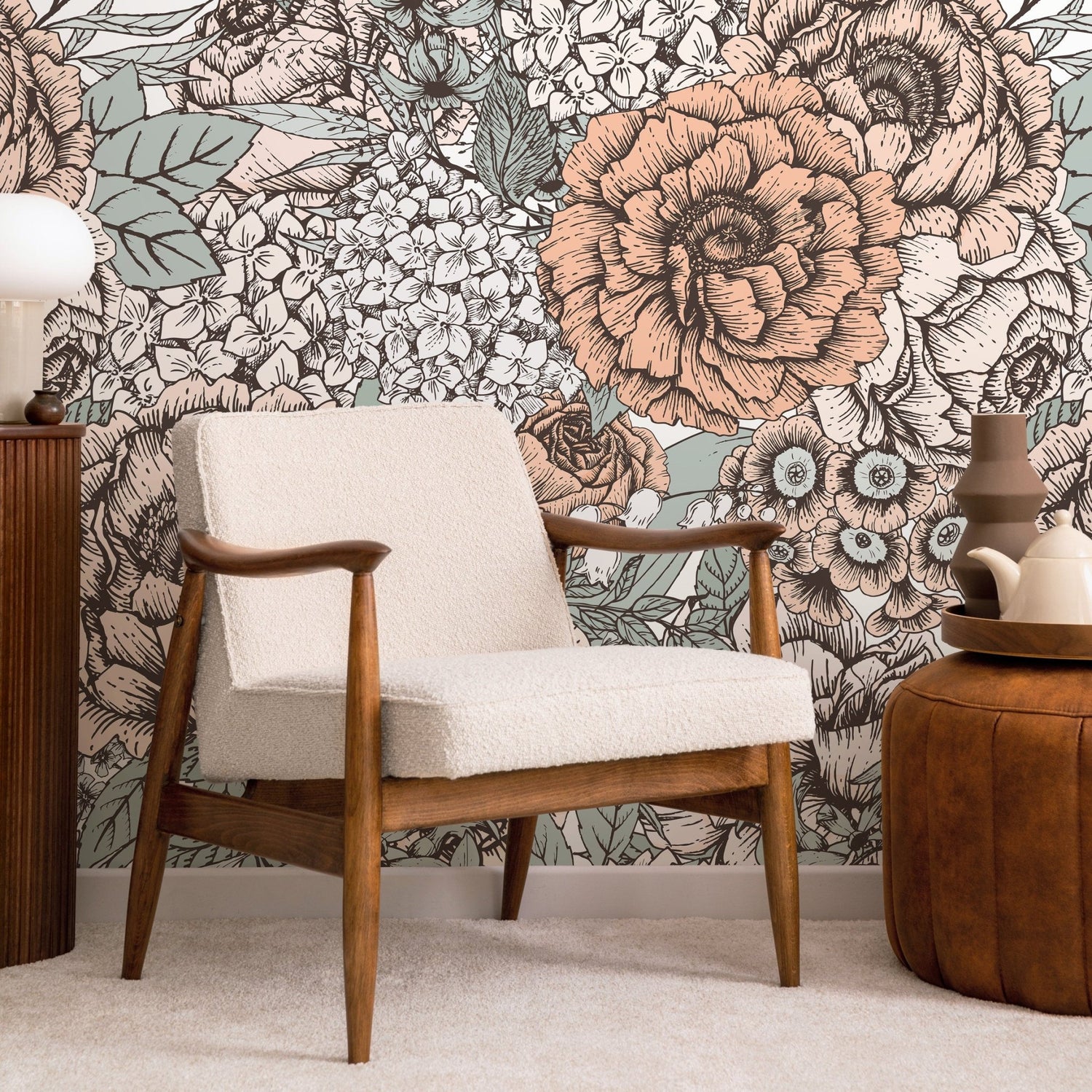 Removable Wallpaper Peel and Stick Wallpaper Wall Paper Wall Mural - Hand Draw Floral Wallpaper - A550 - WallTrend