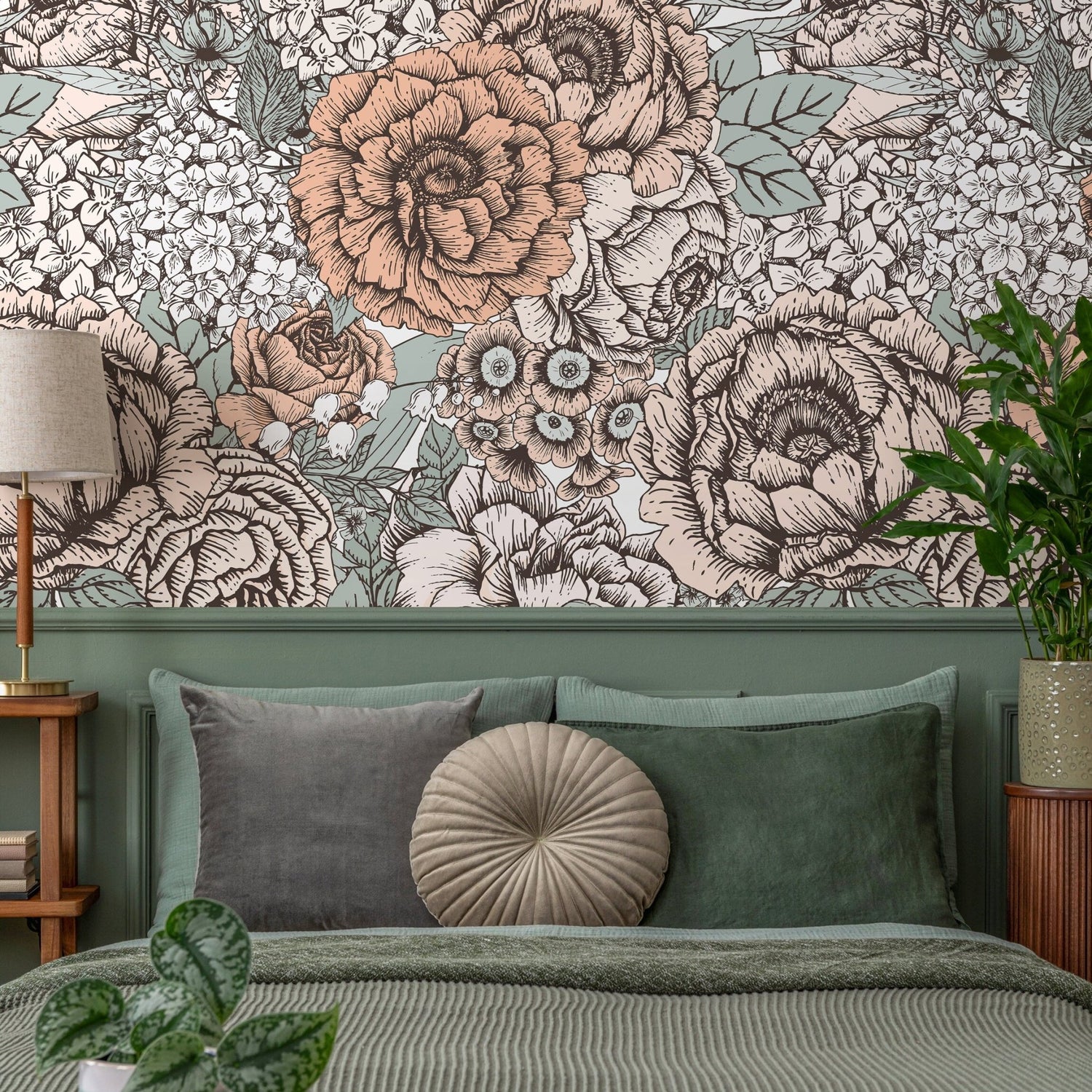 Removable Wallpaper Peel and Stick Wallpaper Wall Paper Wall Mural - Hand Draw Floral Wallpaper - A550 - WallTrend