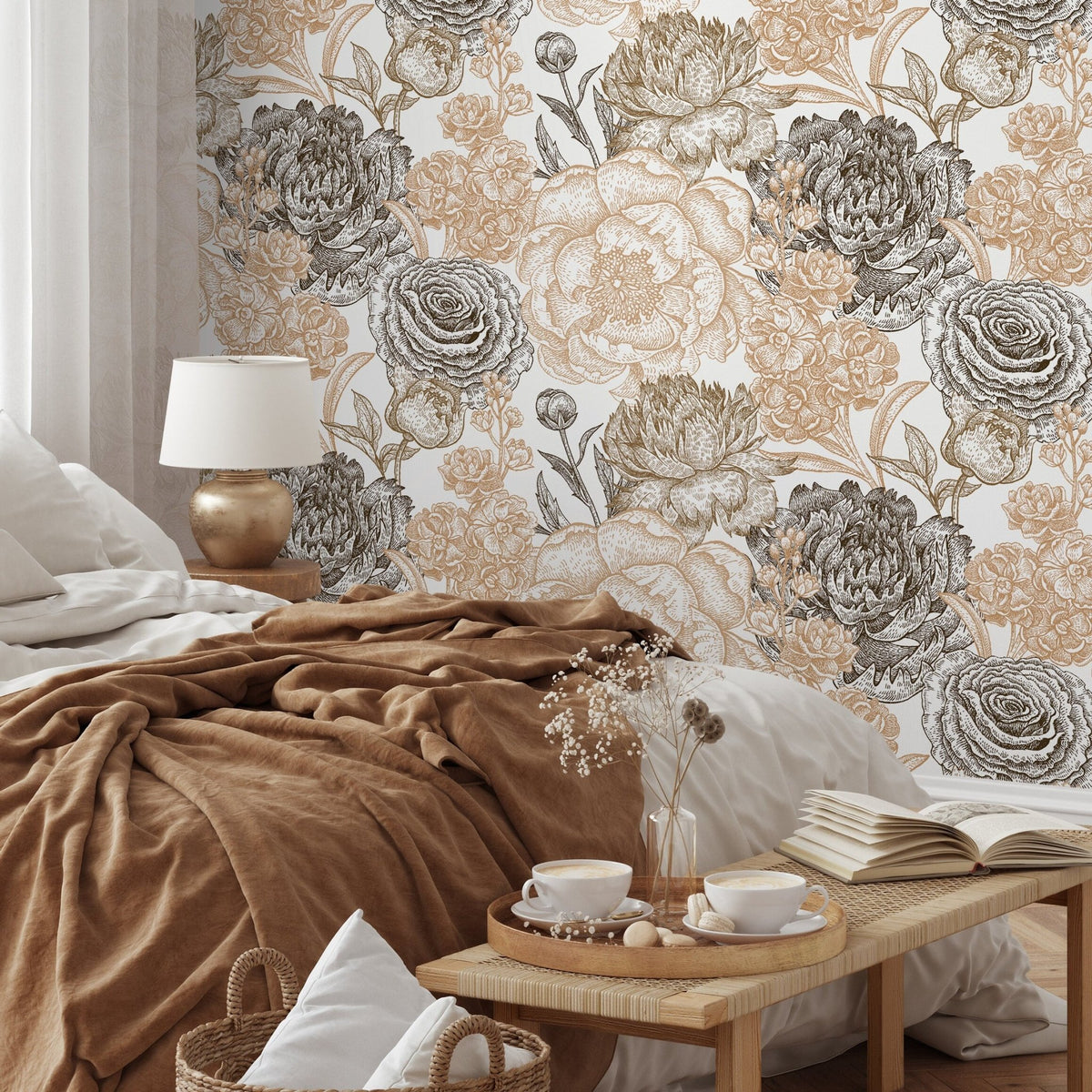 Removable Wallpaper Peel and Stick Wallpaper Wall Paper Wall Mural - Hand Draw Floral Wallpaper - A551 - WallTrend