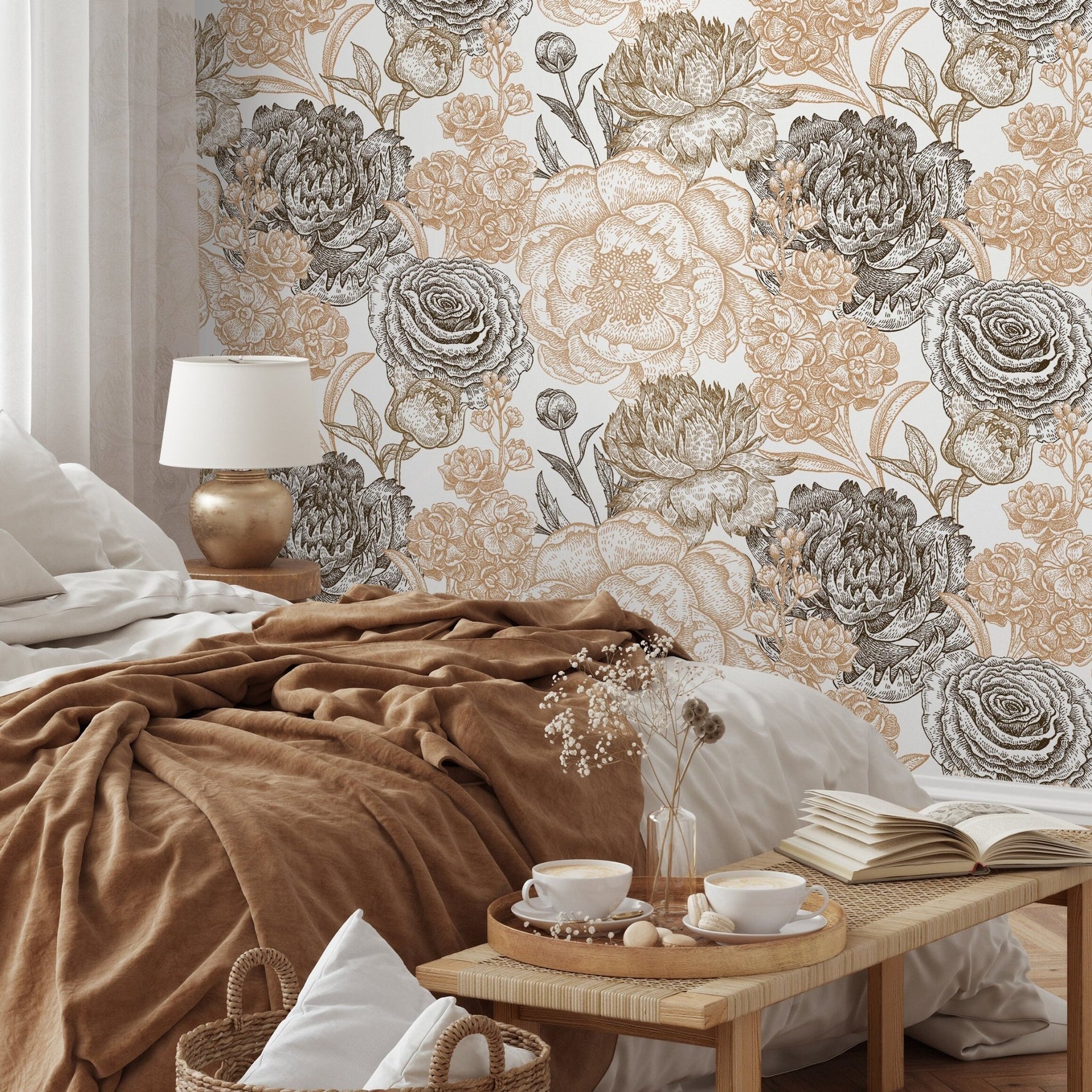 Removable Wallpaper Peel and Stick Wallpaper Wall Paper Wall Mural - Hand Draw Floral Wallpaper - A551 - WallTrend