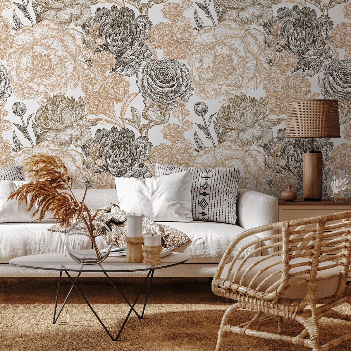Removable Wallpaper Peel and Stick Wallpaper Wall Paper Wall Mural - Hand Draw Floral Wallpaper - A551 - WallTrend