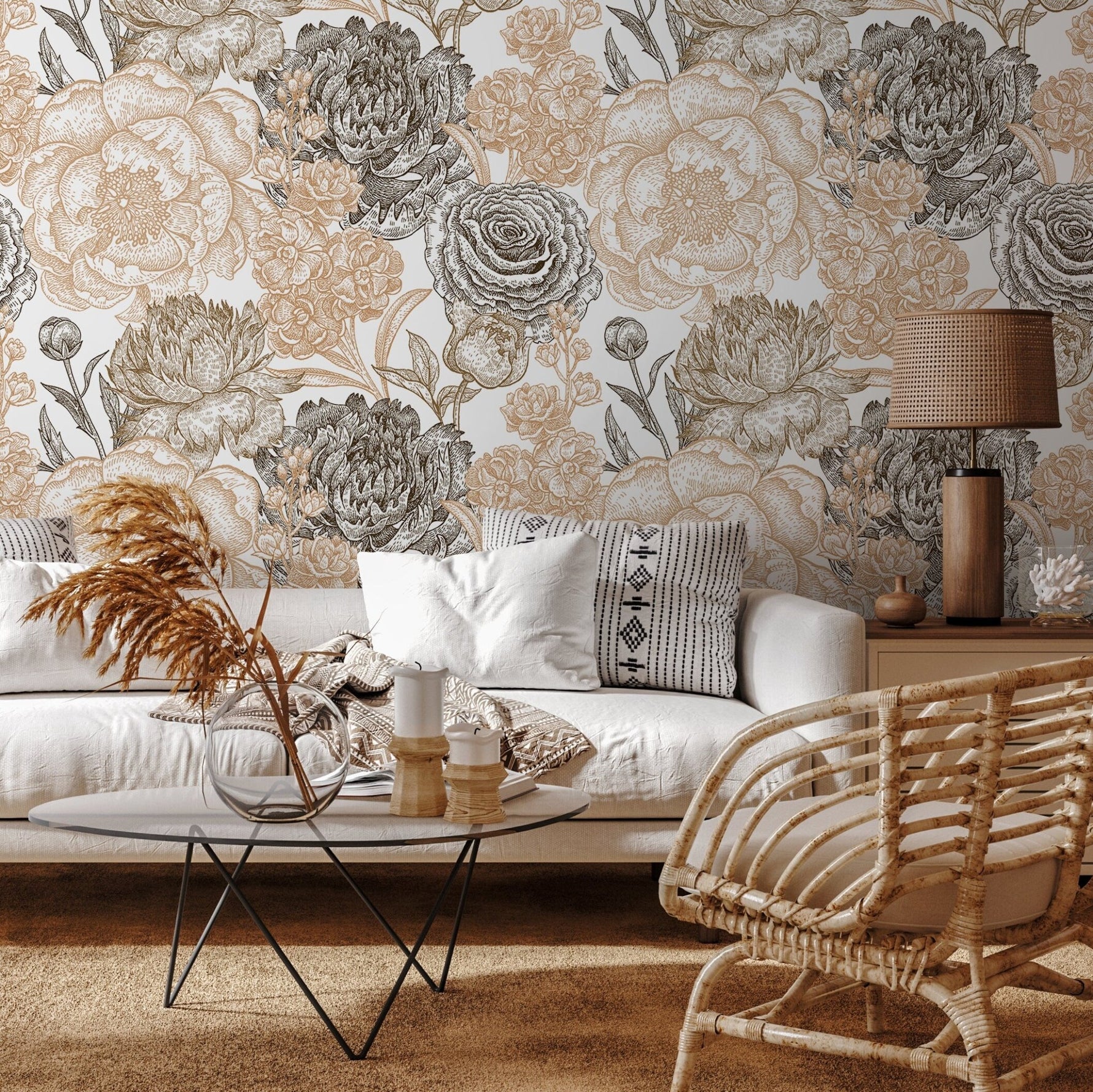Removable Wallpaper Peel and Stick Wallpaper Wall Paper Wall Mural - Hand Draw Floral Wallpaper - A551 - WallTrend