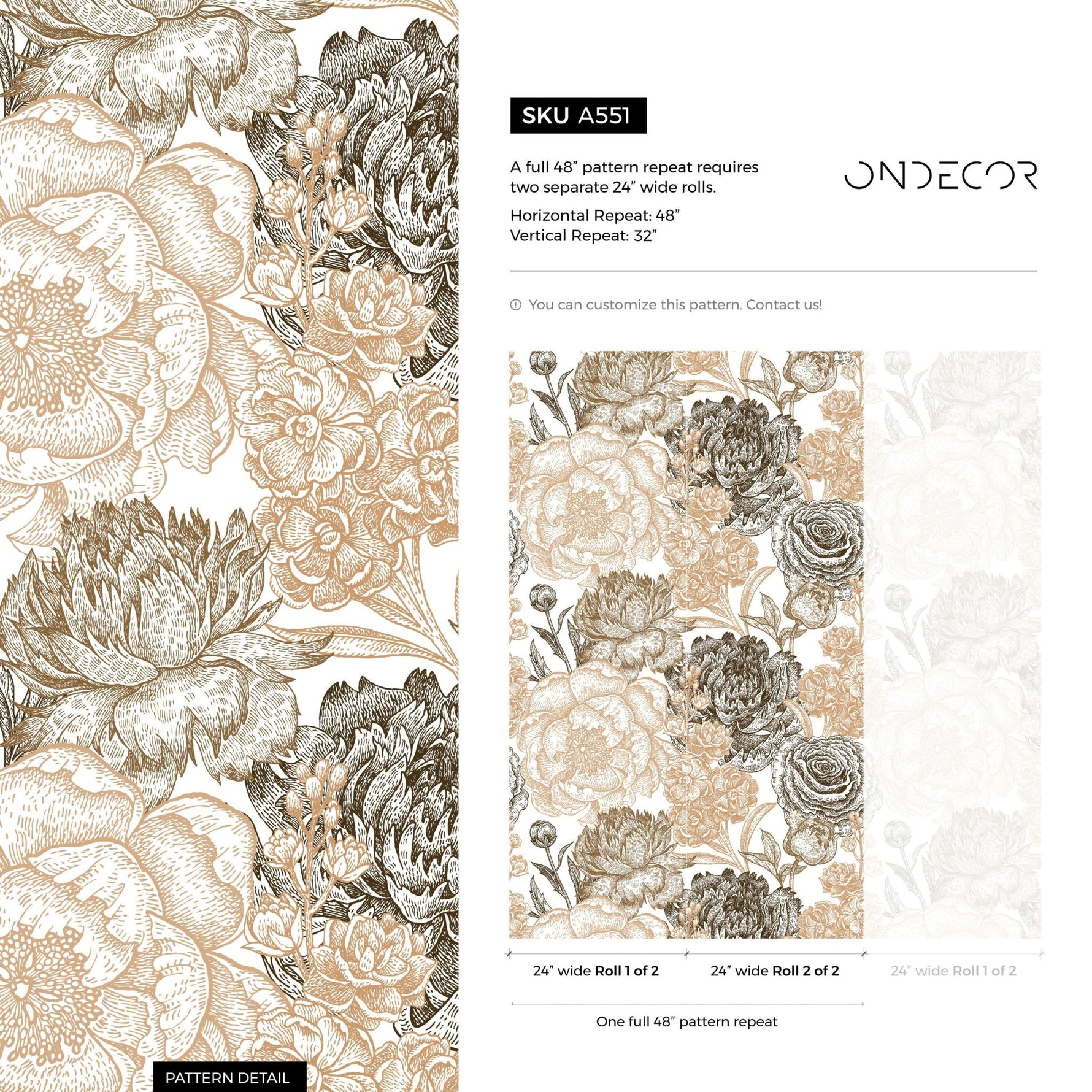 Removable Wallpaper Peel and Stick Wallpaper Wall Paper Wall Mural - Hand Draw Floral Wallpaper - A551 - WallTrend