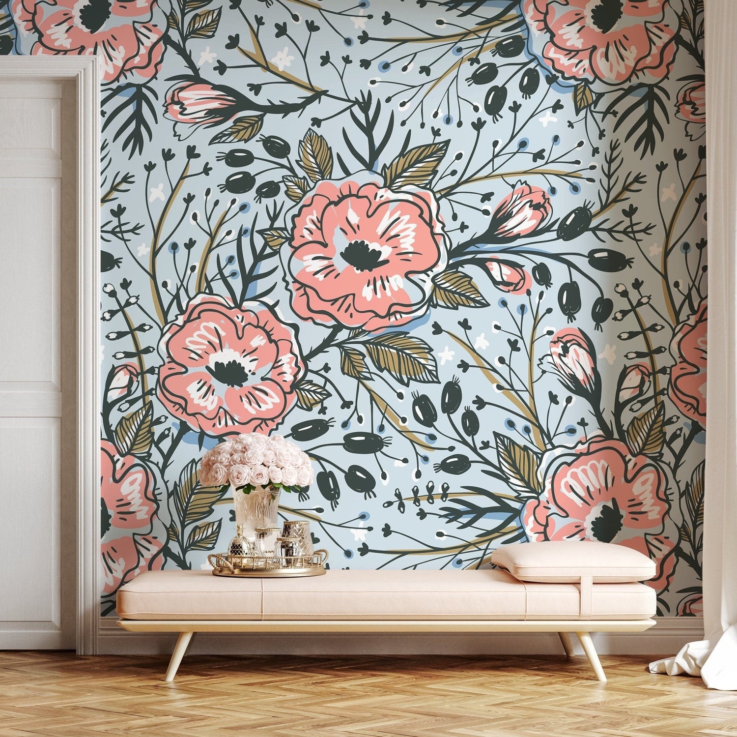 Removable Wallpaper Peel and Stick Wallpaper Wall Paper Wall Mural - Vintage Floral Wallpaper - A418 - WallTrend