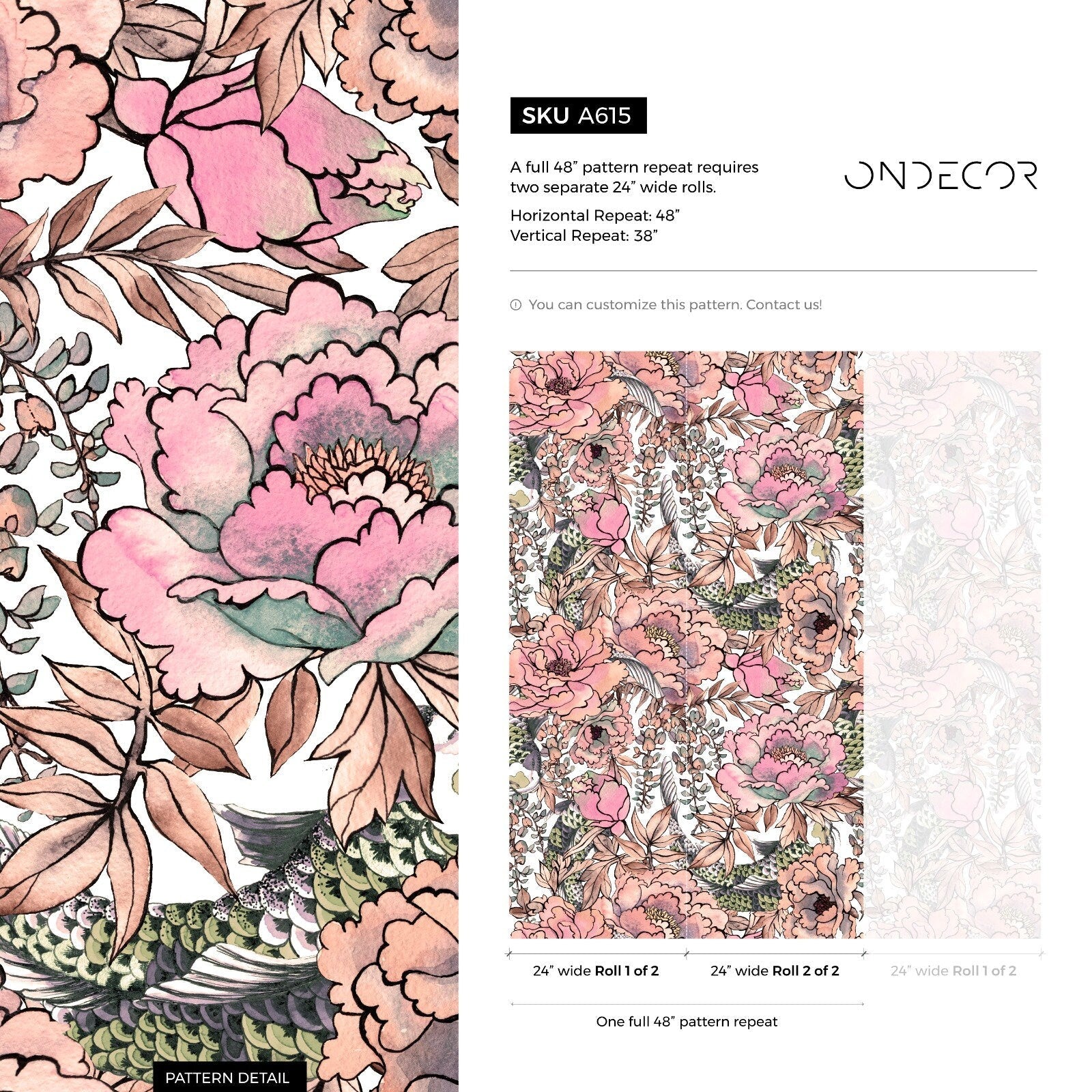 Removable Wallpaper Peel and Stick Wallpaper Wall Paper Wall Mural - Vintage Floral Wallpaper - A615 - WallTrend