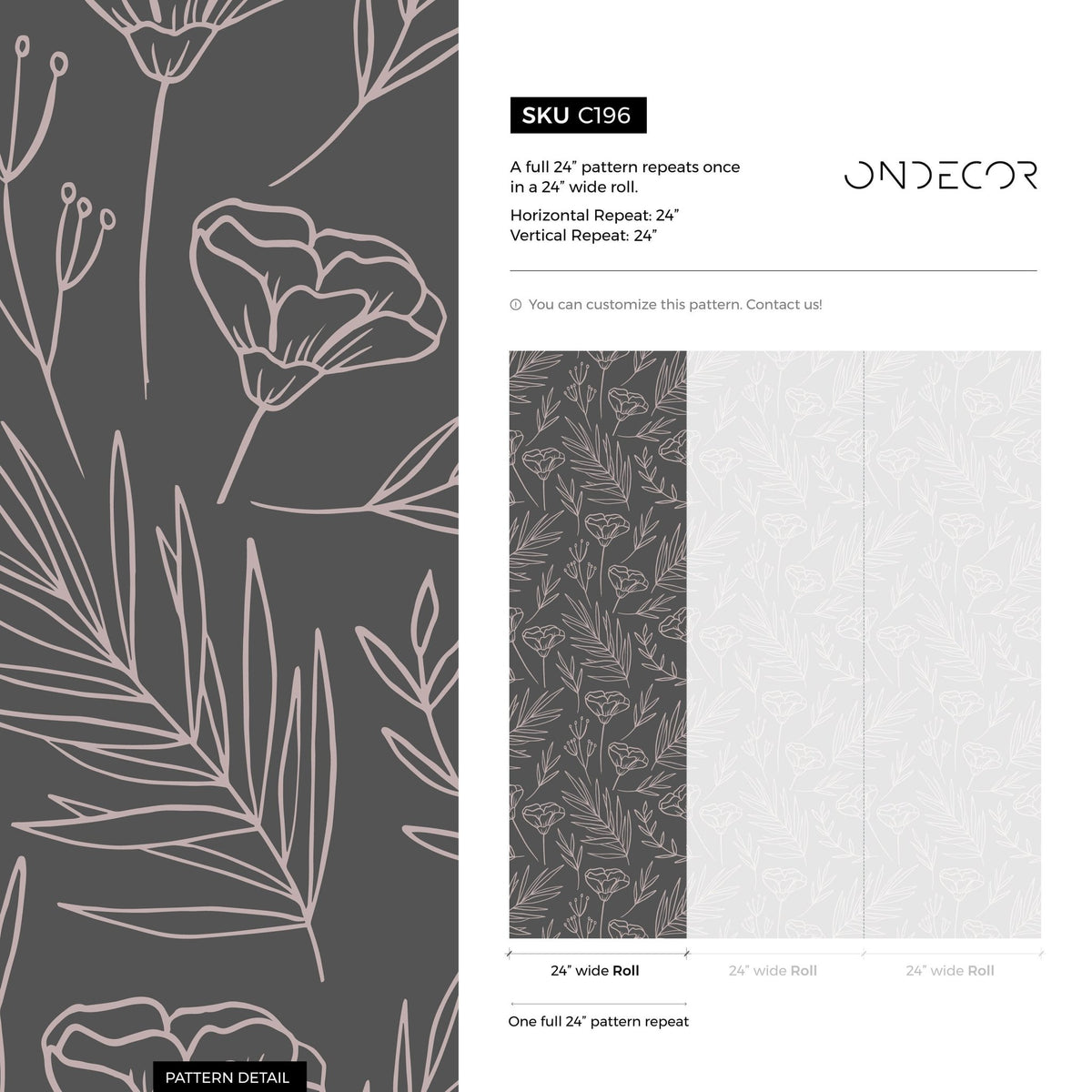 Removable Wallpaper Peel and Stick Wallpaper Wall Paper Wall Mural - Vintage Floral Wallpaper - C196 - WallTrend