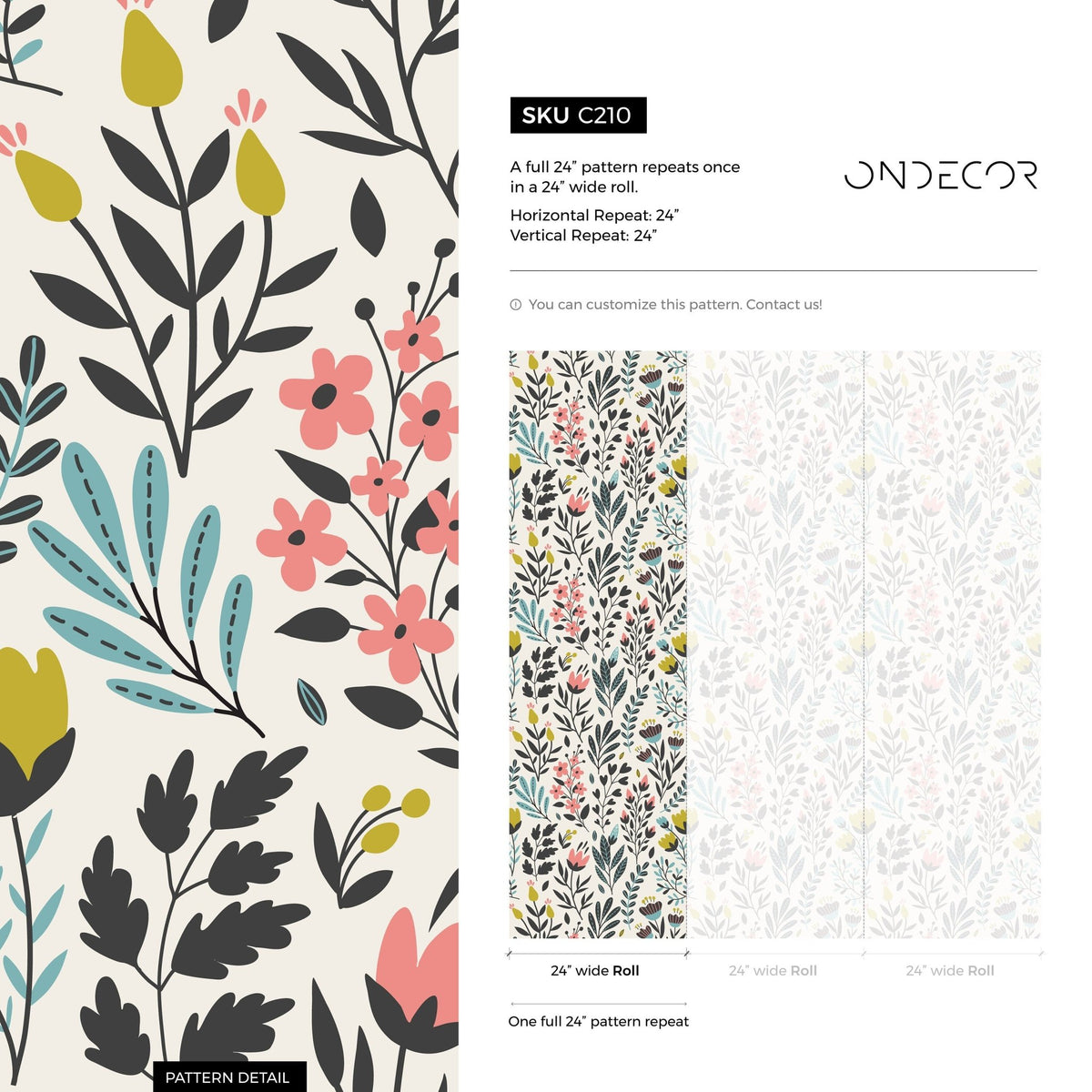 Removable Wallpaper Peel and Stick Wallpaper Wall Paper Wall Mural - Vintage Floral Wallpaper - C210 - WallTrend