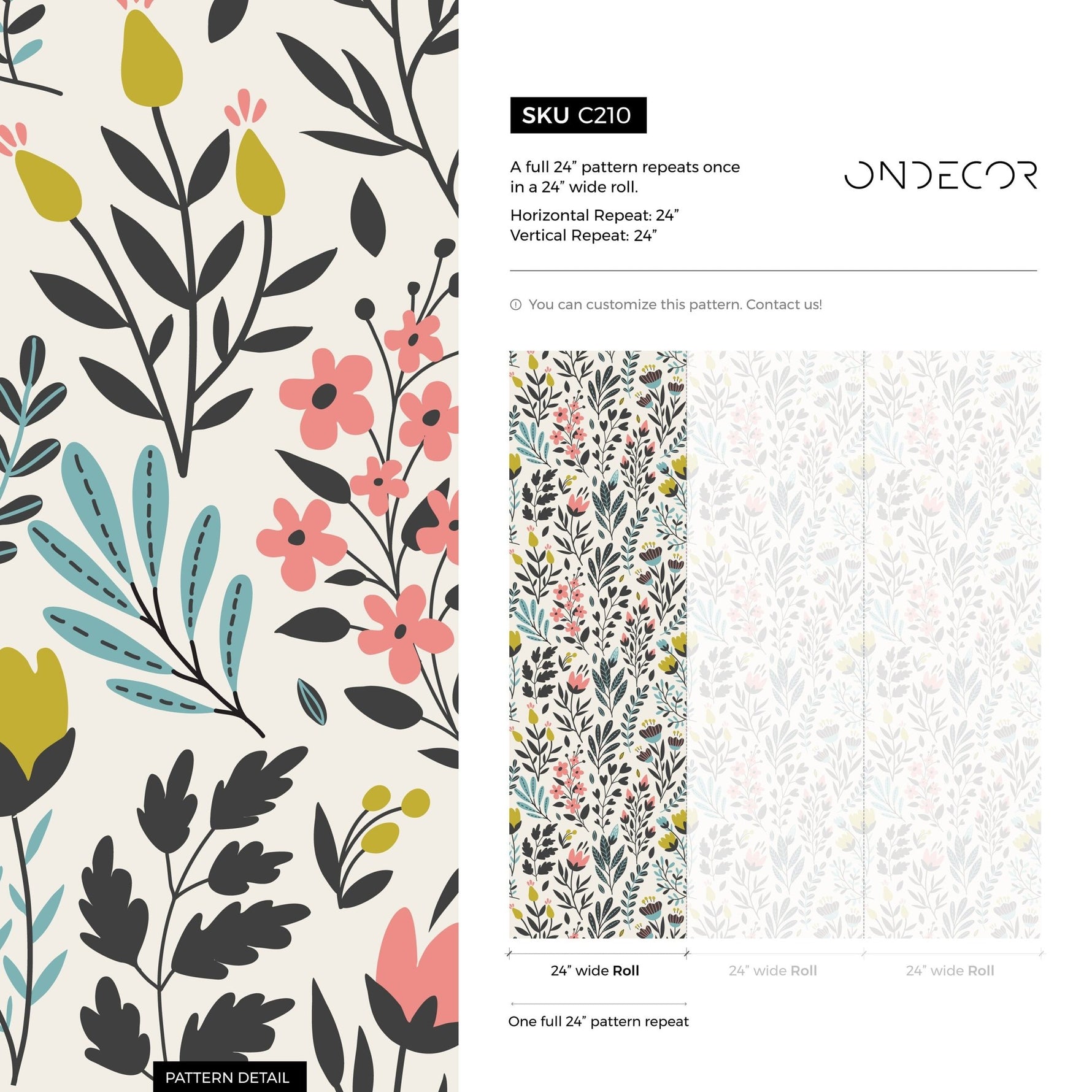 Removable Wallpaper Peel and Stick Wallpaper Wall Paper Wall Mural - Vintage Floral Wallpaper - C210 - WallTrend