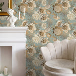Removable Wallpaper Peel and Stick Wallpaper Wall Paper Wall Mural - Vintage Flower Mint and Non - Metalic Gold Color - A918 - WallTrend