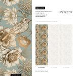 Removable Wallpaper Peel and Stick Wallpaper Wall Paper Wall Mural - Vintage Flower Mint and Non - Metalic Gold Color - A918 - WallTrend