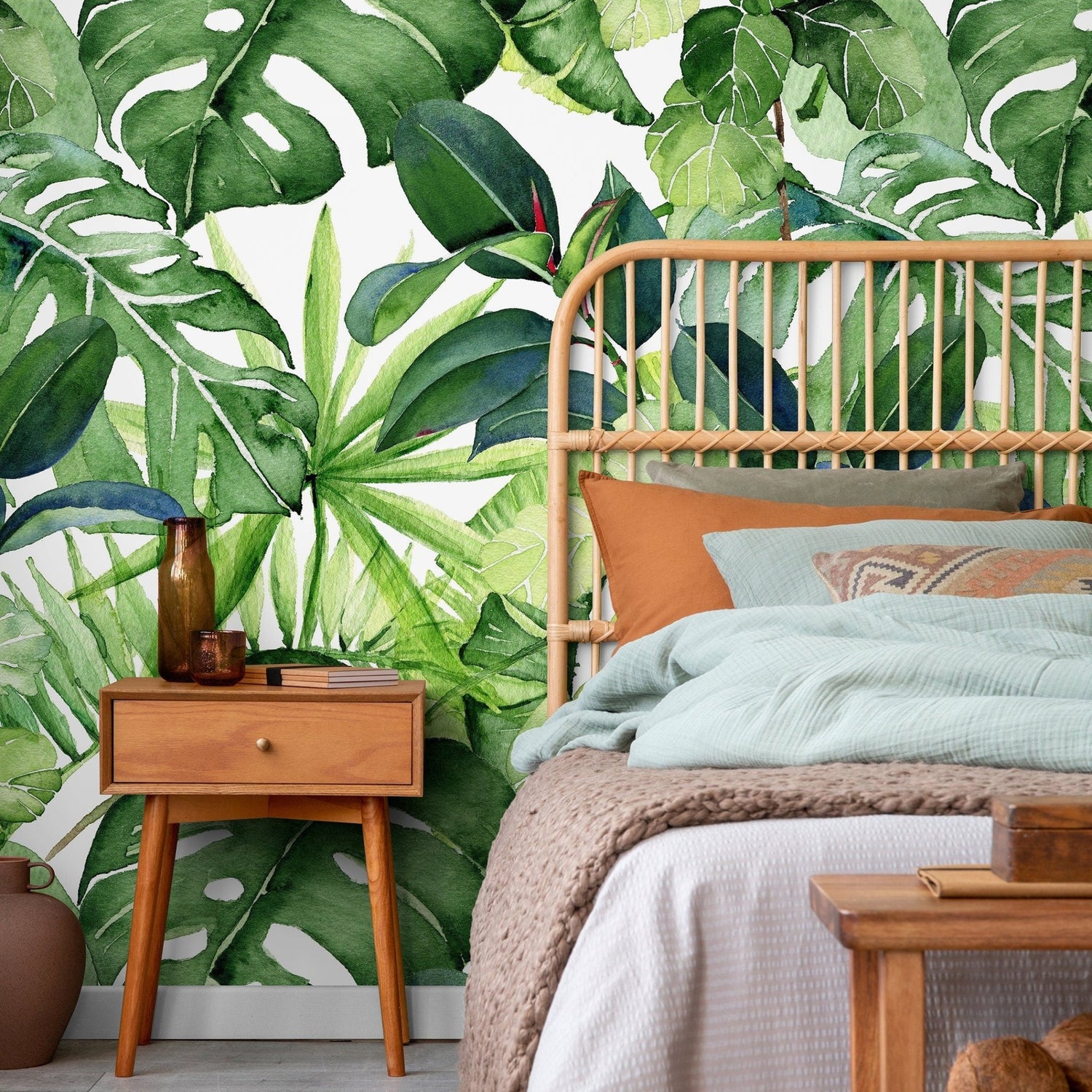 Removable Wallpaper Removable Wallpaper Tropical Leaves Removable Peel and Stick Wallpaper Self Adhesive - A744 - WallTrend