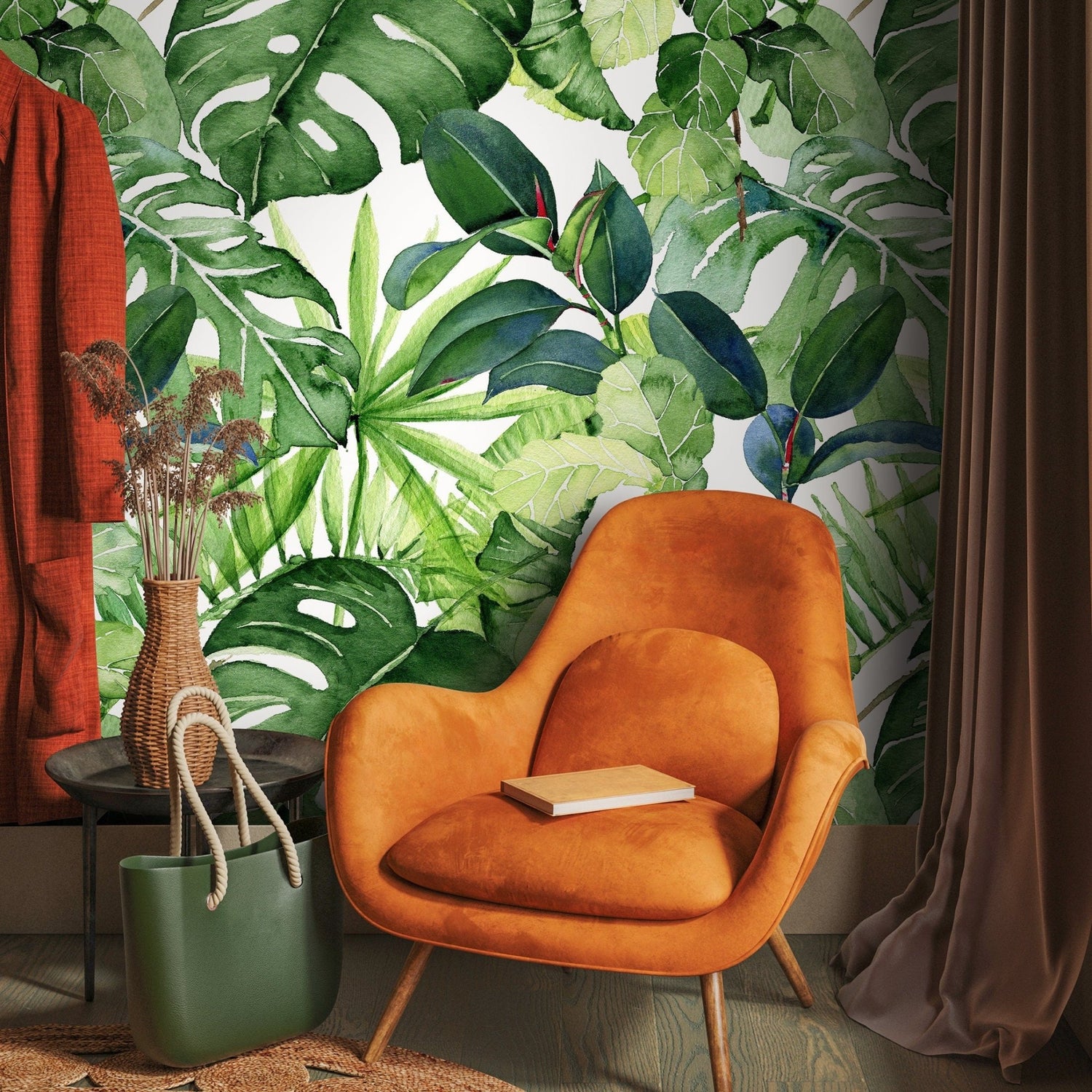 Removable Wallpaper Removable Wallpaper Tropical Leaves Removable Peel and Stick Wallpaper Self Adhesive - A744 - WallTrend