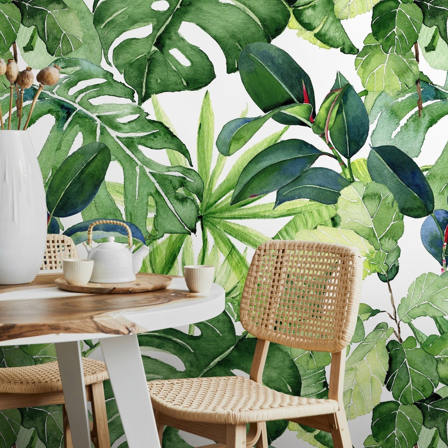 Removable Wallpaper Removable Wallpaper Tropical Leaves Removable Peel and Stick Wallpaper Self Adhesive - A744 - WallTrend