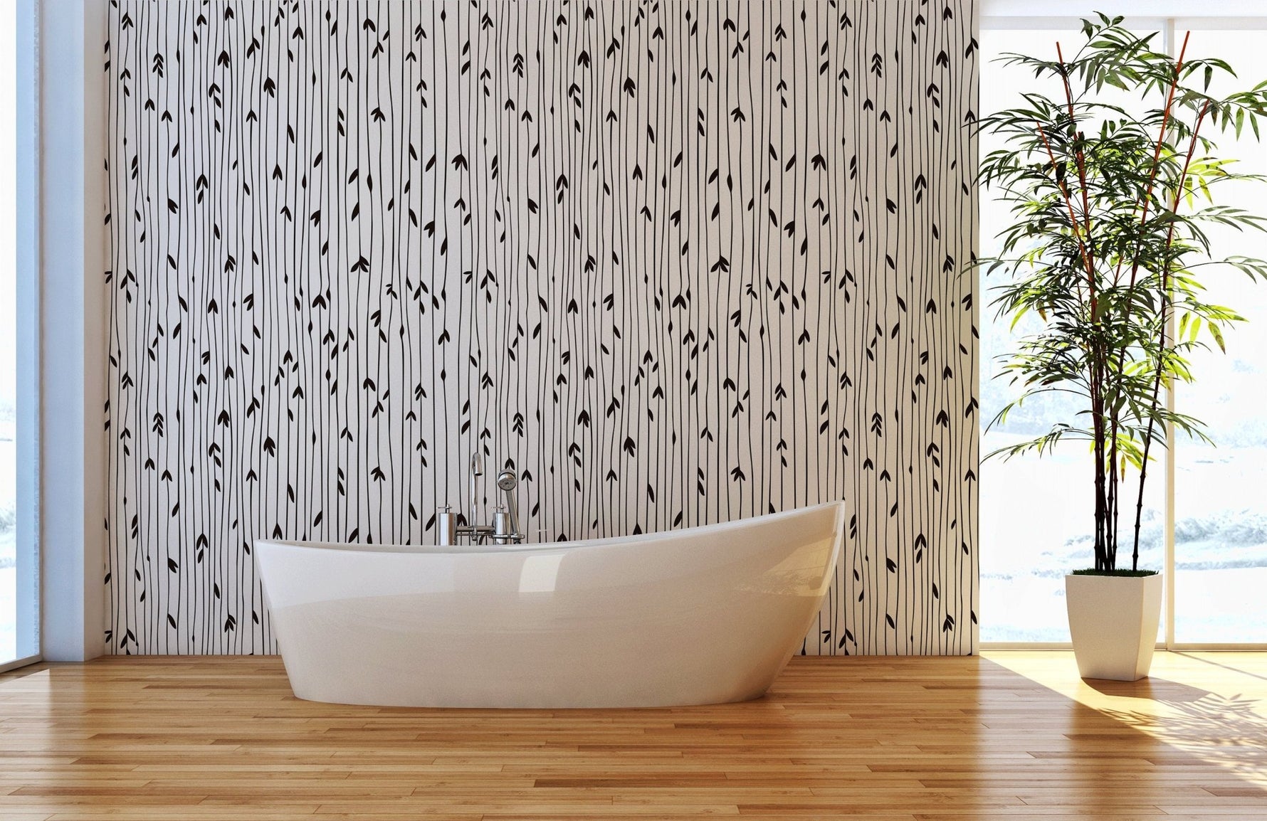 Removable Wallpaper, Scandinavian Wallpaper, Minimalistic Wallpaper, Peel and Stick Wallpaper, WallPaper, Watercolor Leaves Wallpaper - B060 - WallTrend