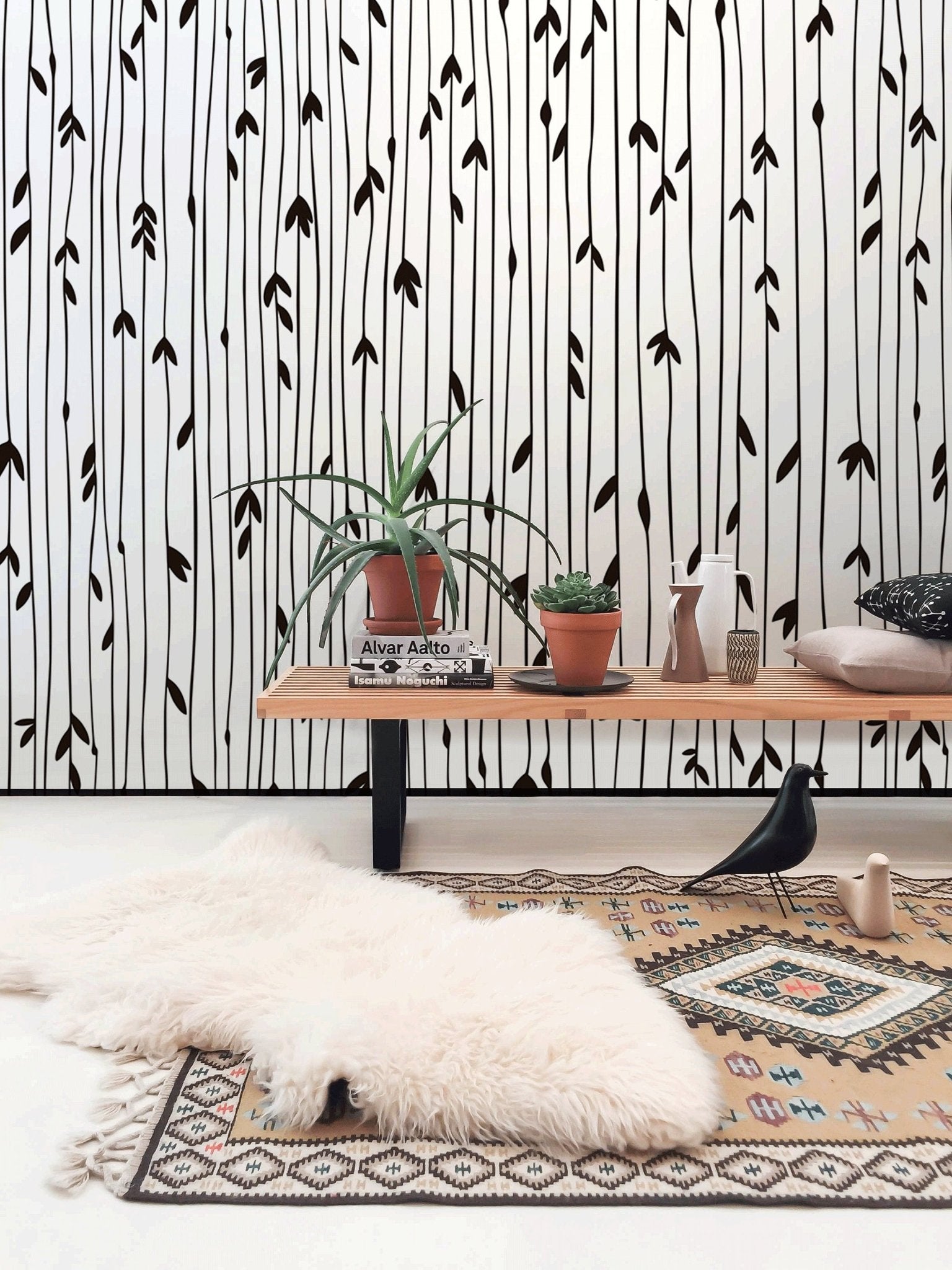 Removable Wallpaper, Scandinavian Wallpaper, Minimalistic Wallpaper, Peel and Stick Wallpaper, WallPaper, Watercolor Leaves Wallpaper - B060 - WallTrend