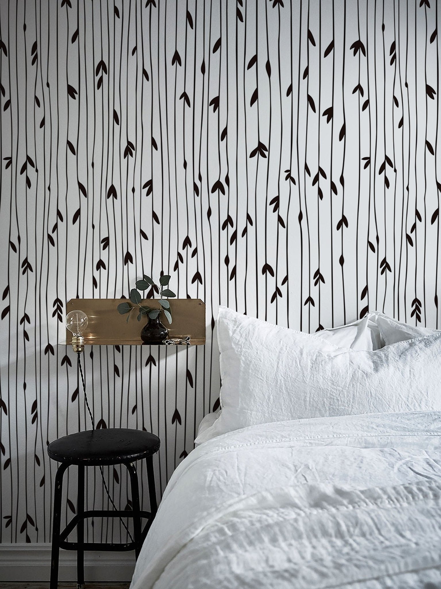 Removable Wallpaper, Scandinavian Wallpaper, Minimalistic Wallpaper, Peel and Stick Wallpaper, WallPaper, Watercolor Leaves Wallpaper - B060 - WallTrend