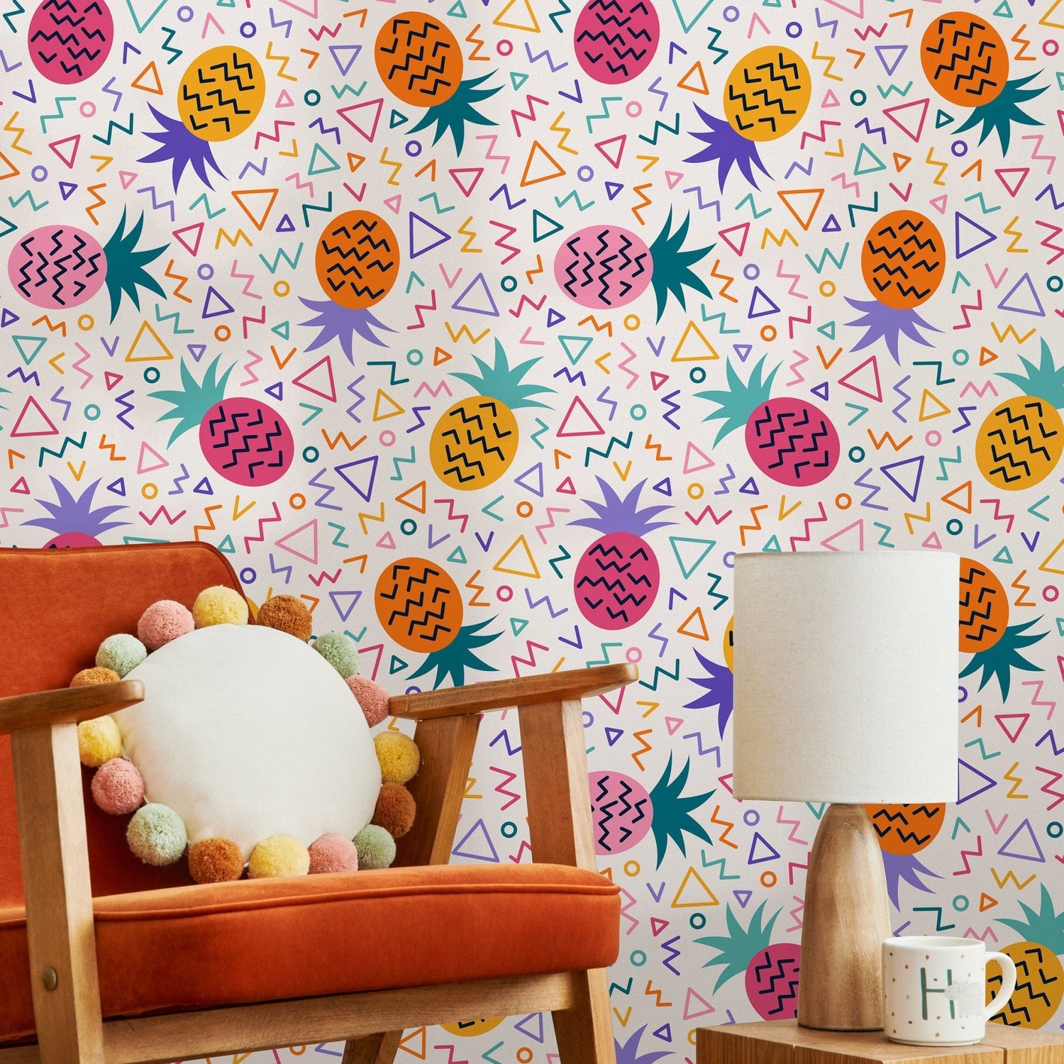 Room Decor Wallpaper Peel and Stick Wallpaper Removable Wallpaper Wall Art Wall Decor Home Decor / Colorful Pinneaple Wallpaper - B268 - WallTrend