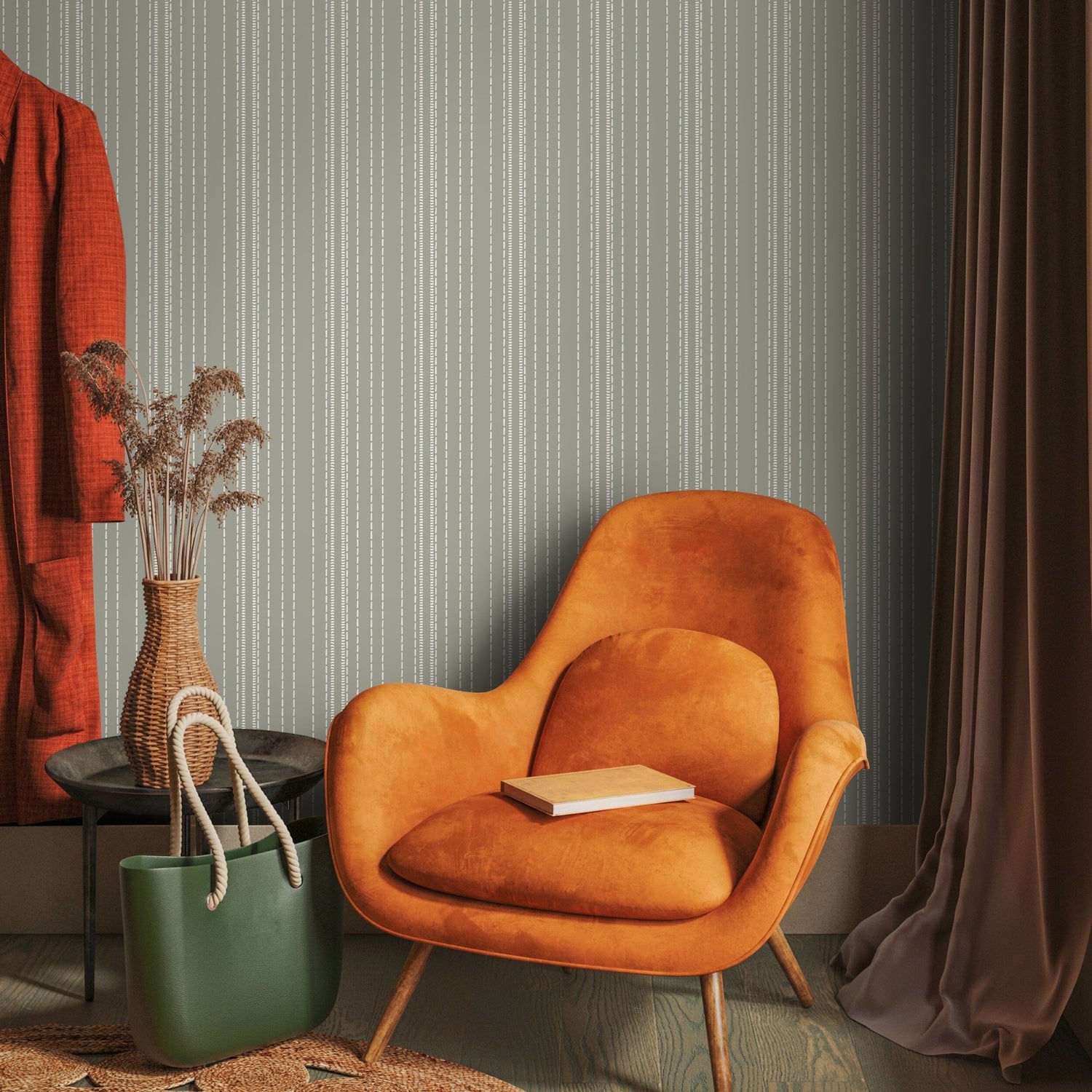 Sage Green Minimalist Wallpaper Striped Wallpaper Peel and Stick and Traditional Wallpaper - D853 - WallTrend