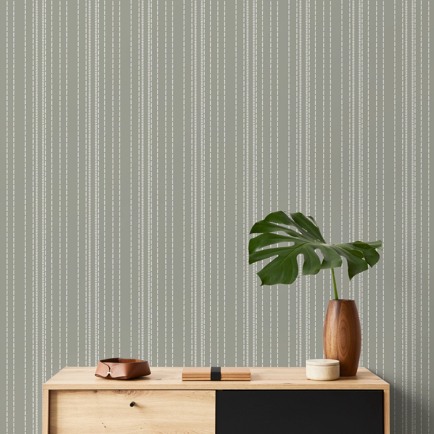 Sage Green Minimalist Wallpaper Striped Wallpaper Peel and Stick and Traditional Wallpaper - D853 - WallTrend