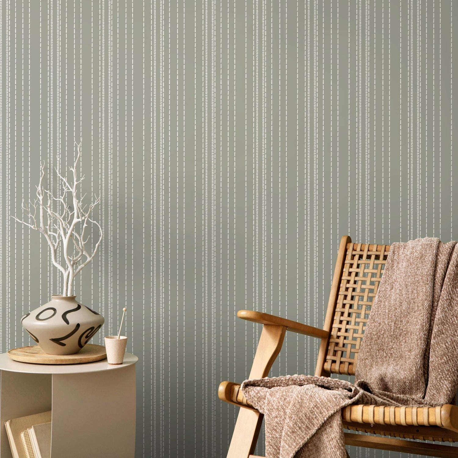 Sage Green Minimalist Wallpaper Striped Wallpaper Peel and Stick and Traditional Wallpaper - D853 - WallTrend