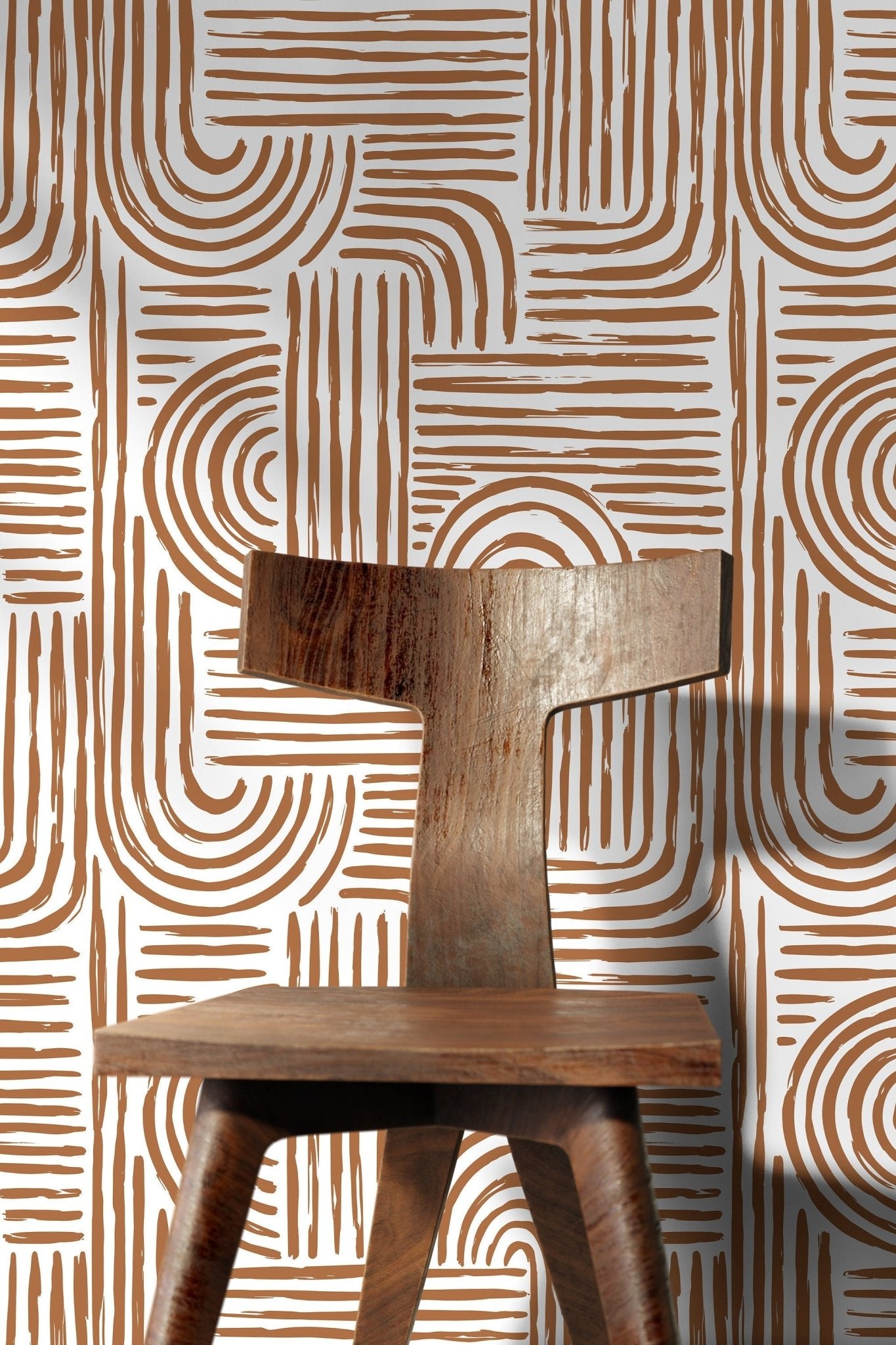 Seamless Rounded Lines Wallpaper Peel and Stick Removable Repositionable Brown Minimalist Light Abstract Brush Strokes Boho Moderne - ZAAC - WallTrend
