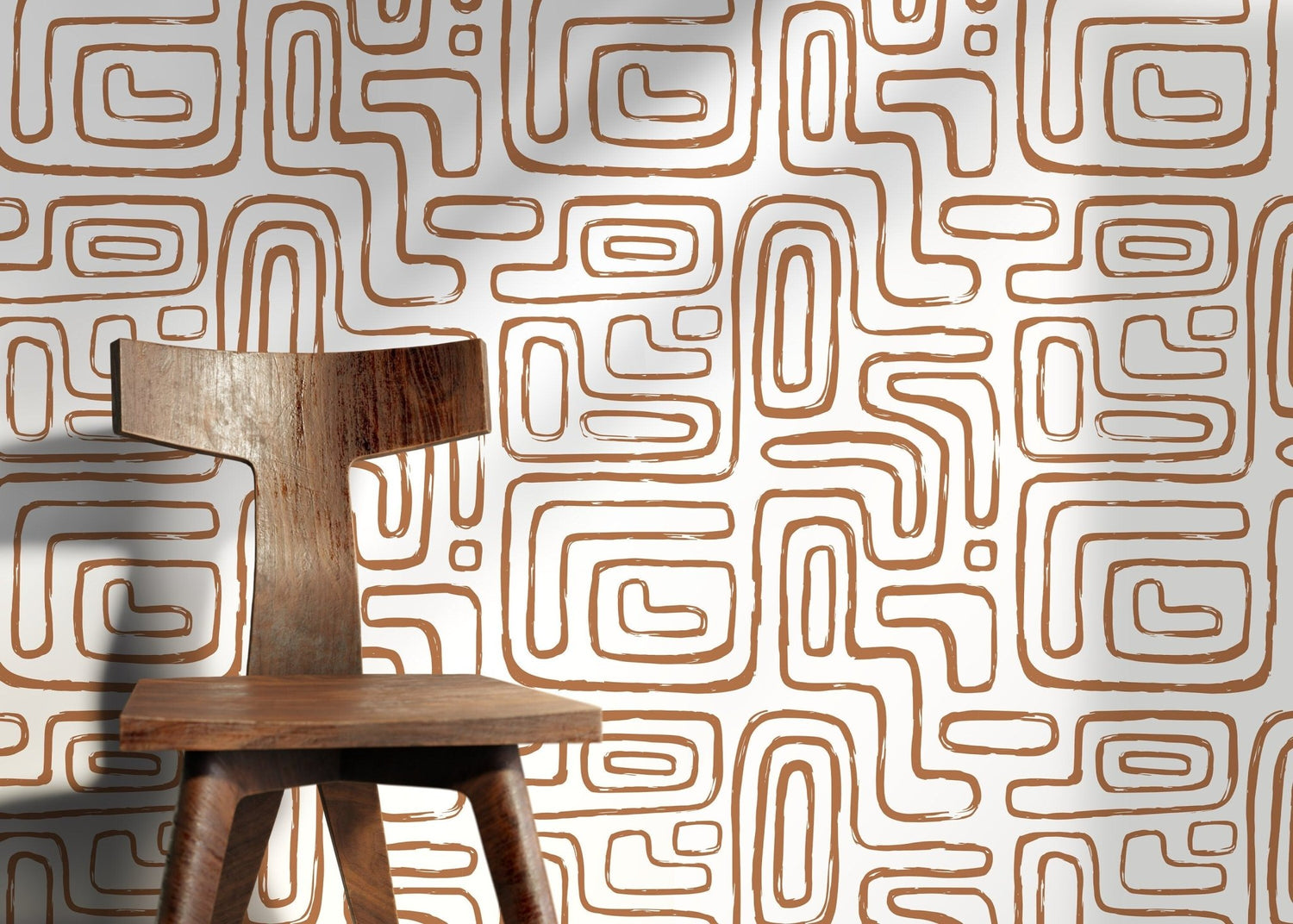 Seamless Rounded Lines Wallpaper Peel and Stick Removable Repositionable Brown Minimalist Light Abstract Brush Strokes Boho Moderne - ZAAE - WallTrend